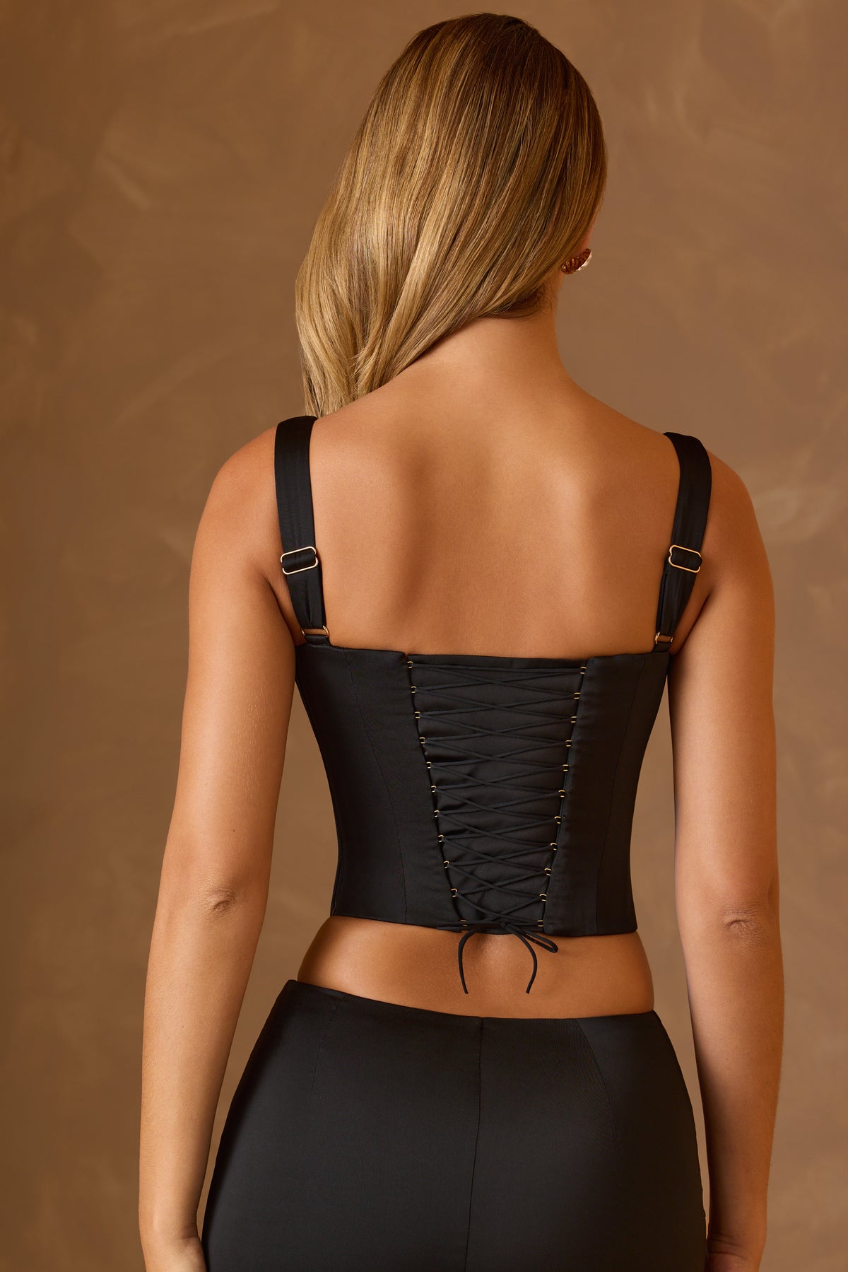 ⁣⁢Korsett-Top mit Schnürung in Schwarz⁤⁣
