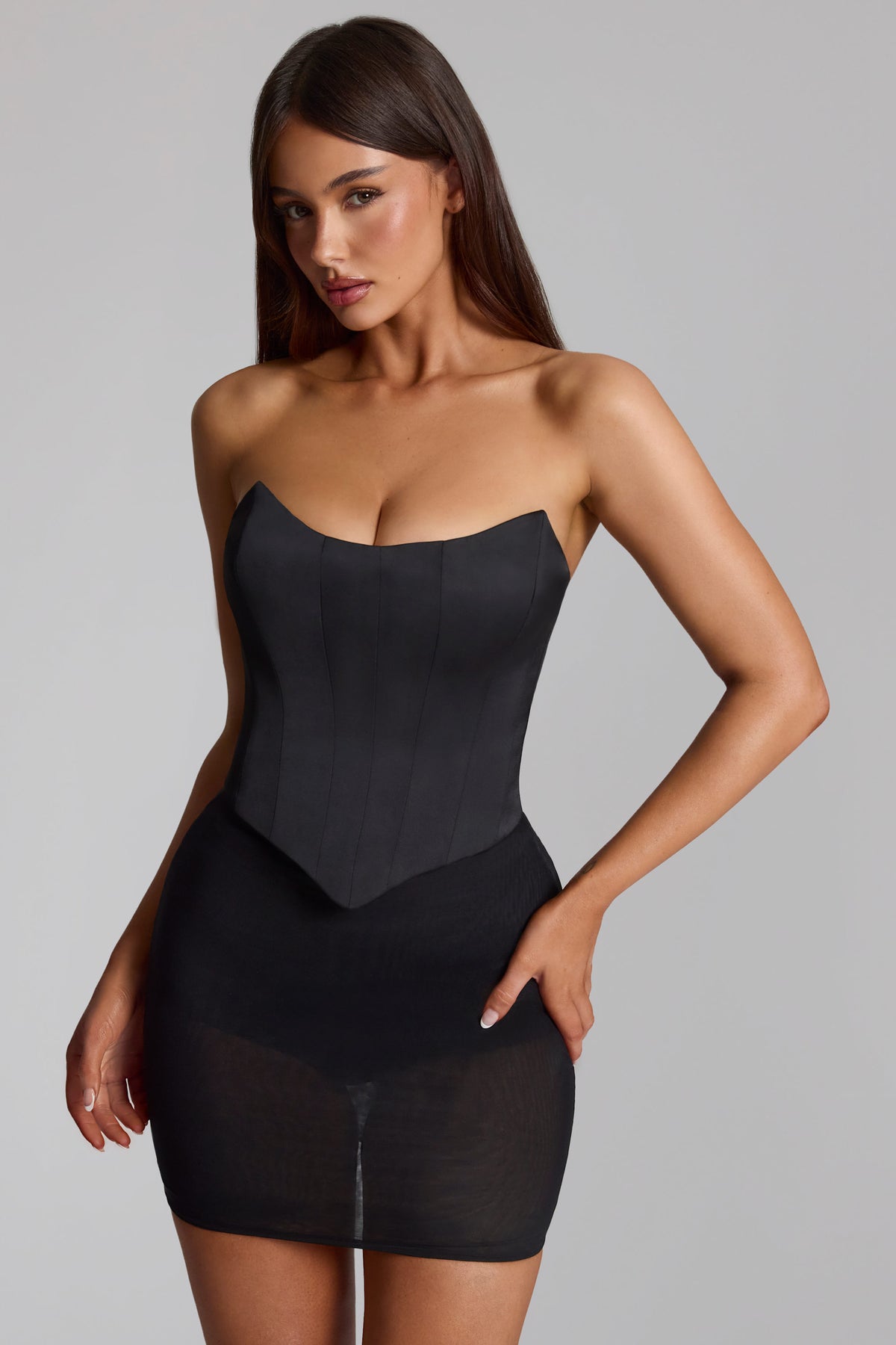⁣⁢Satin-Schnürkorsett-Top in Schwarz⁤⁣ - 1