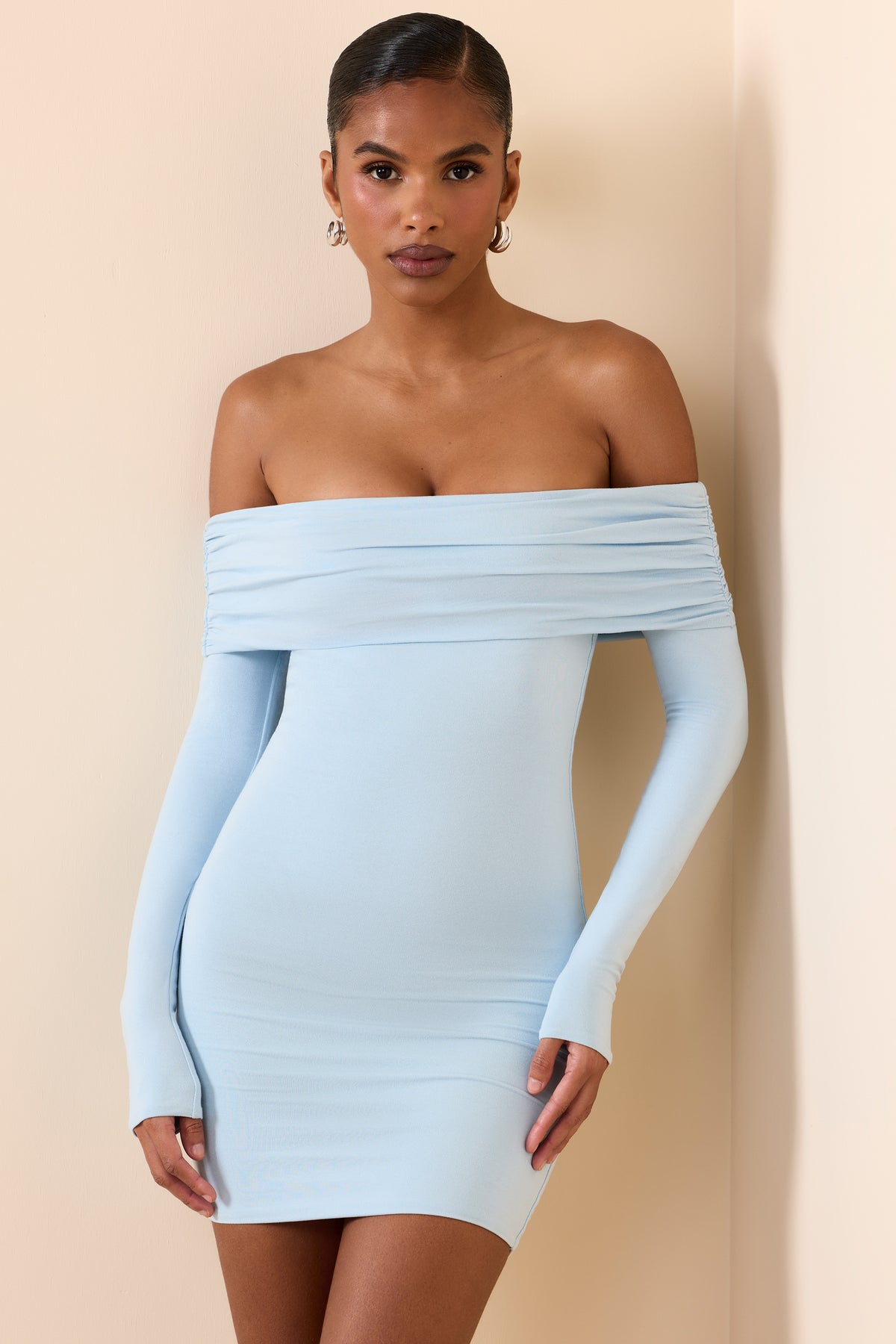 ⁣⁢Off-Shoulder-Modal-Minikleid in Eisblau⁤⁣