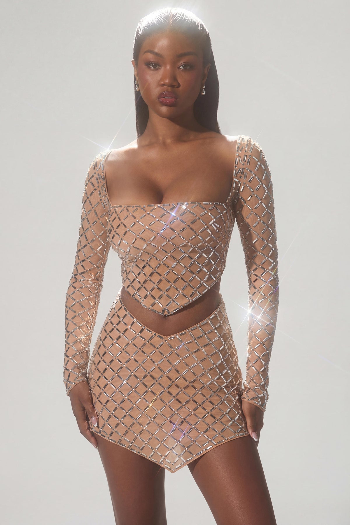 ⁣⁢Asymmetrisches Crop-Top mit Verzierungen in Honey⁤⁣ - 1