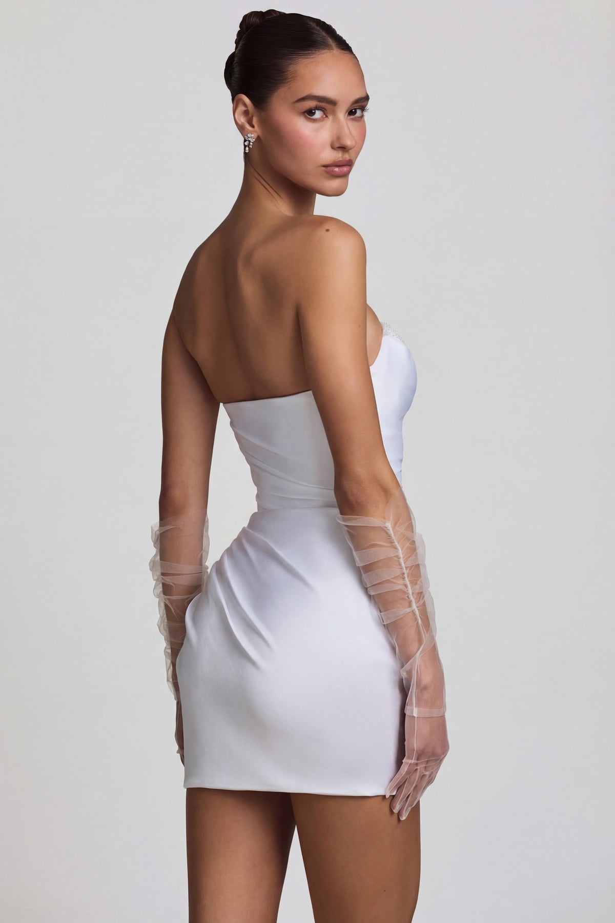 ⁣⁢Gerafftes Korsett-Minikleid in Weiß⁤⁣