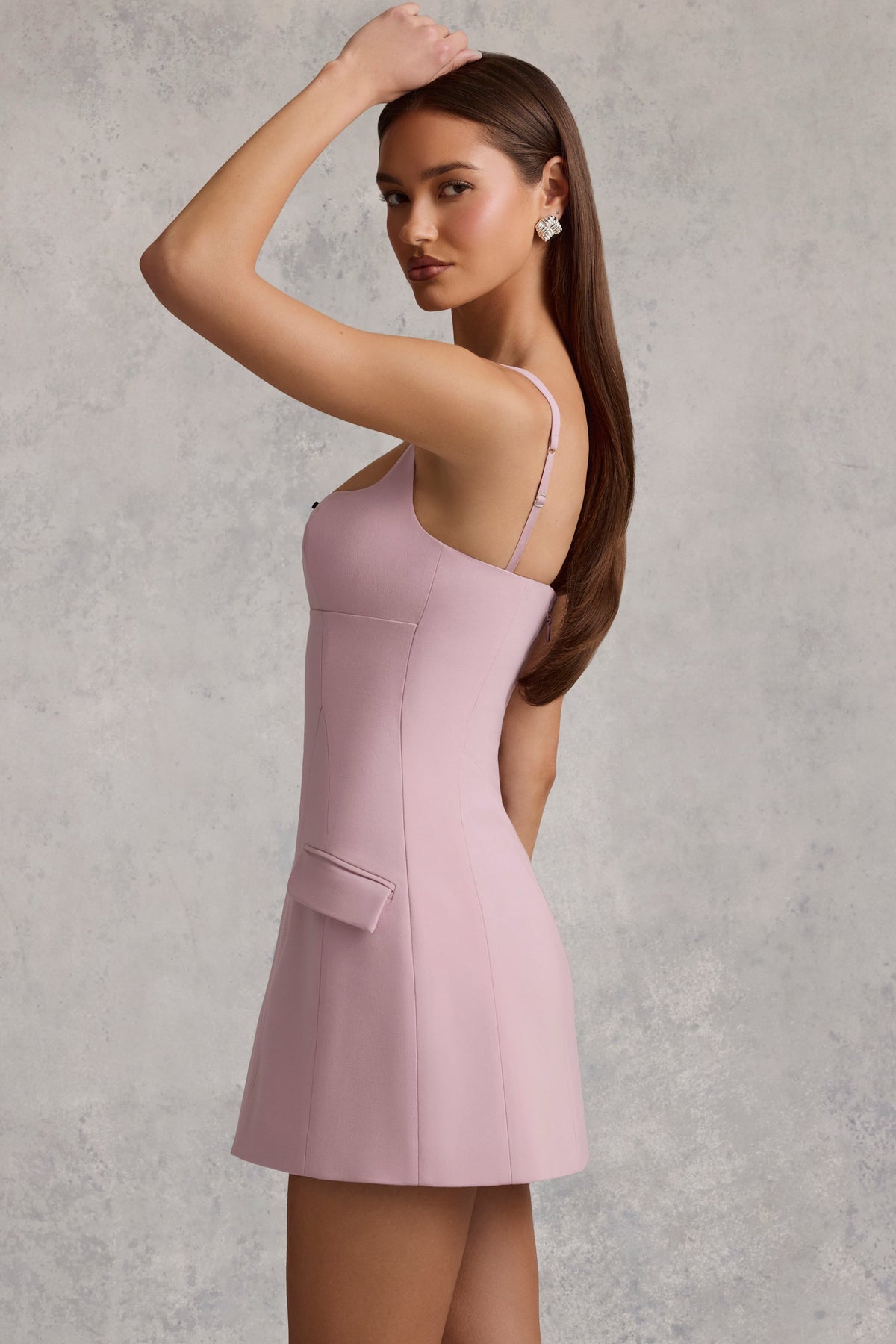 ⁣⁢Strukturiertes A-Linien-Minikleid mit Cut-out in Mauve⁤⁣