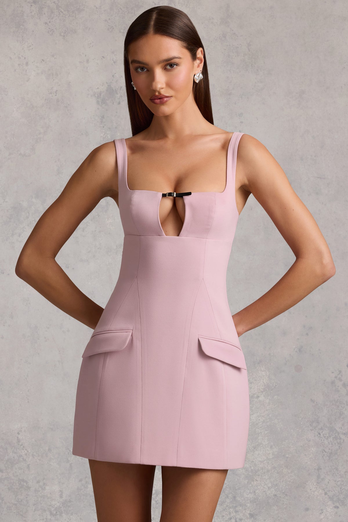 ⁣⁢Strukturiertes A-Linien-Minikleid mit Cut-out in Mauve⁤⁣