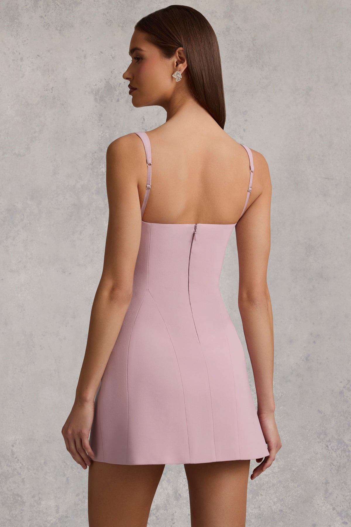 ⁣⁢Strukturiertes A-Linien-Minikleid mit Cut-out in Mauve⁤⁣