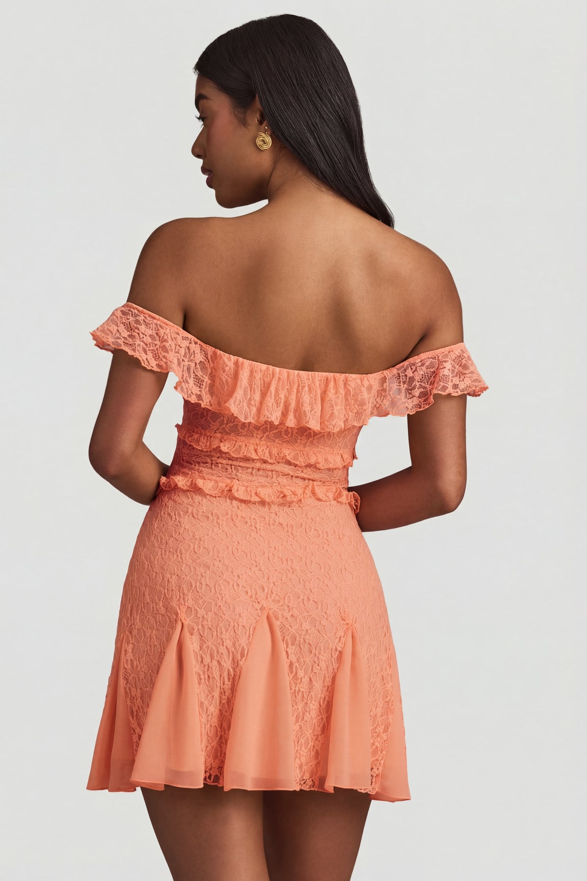⁣⁢Off-Shoulder A-Linien-Minikleid aus Spitze in Pfirsich⁤⁣