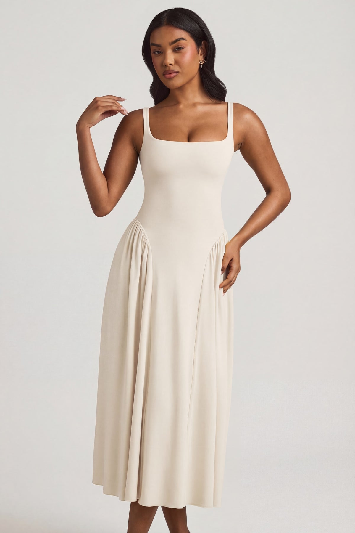 ⁣⁢Modal-A-Linien-Midaxikleid in Elfenbein⁤⁣