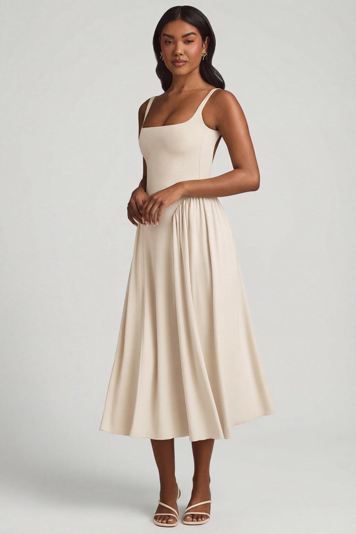 ⁣⁢Modal-A-Linien-Midaxikleid in Elfenbein⁤⁣