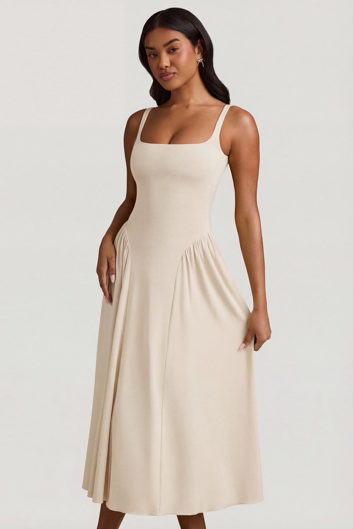 ⁣⁢Modal-A-Linien-Midaxikleid in Elfenbein⁤⁣