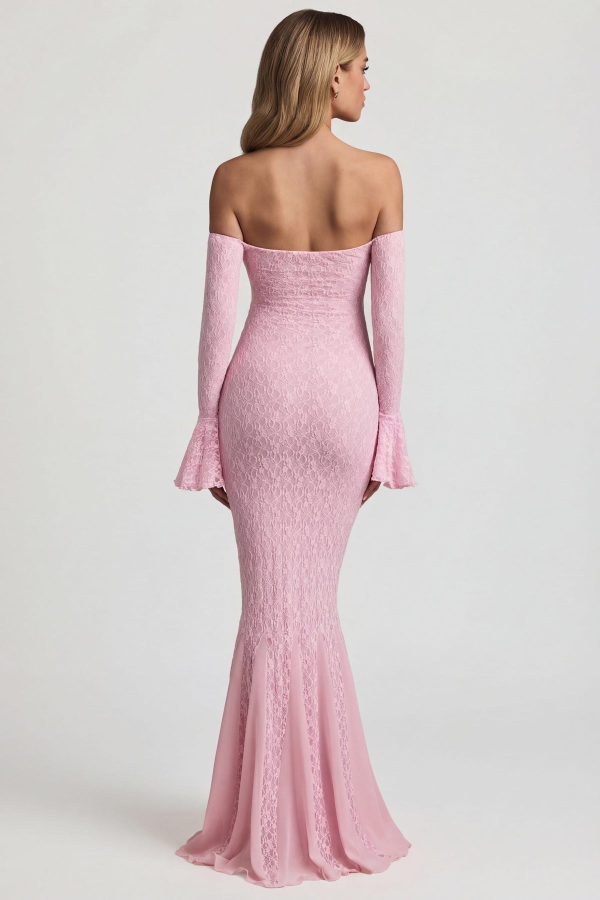 ⁣⁢Off-Shoulder-Spitzen-Maxikleid mit Rüschenbesatz in Soft Pink⁤⁣ - 2