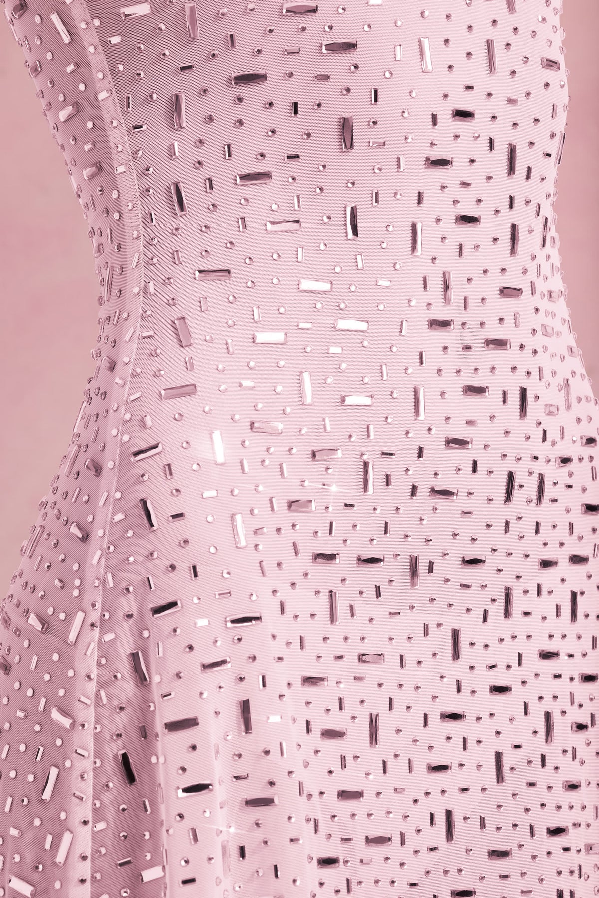 ⁣⁢Transparente besticktes Minikleid mit eckigem Ausschnitt in Pink⁤⁣