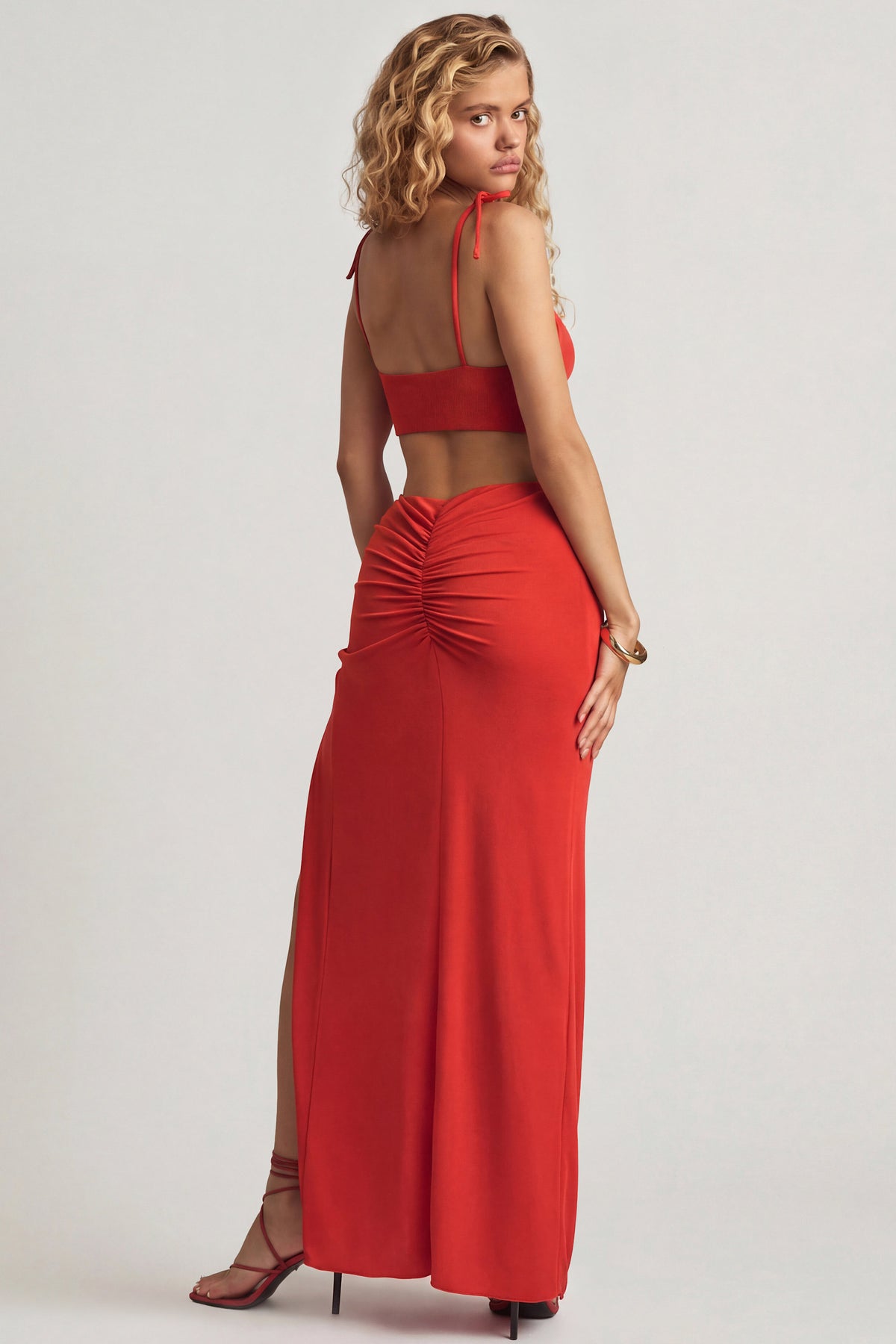 ⁣⁢Maxikleid aus strukturiertem Jersey in Chilli Red⁤⁣