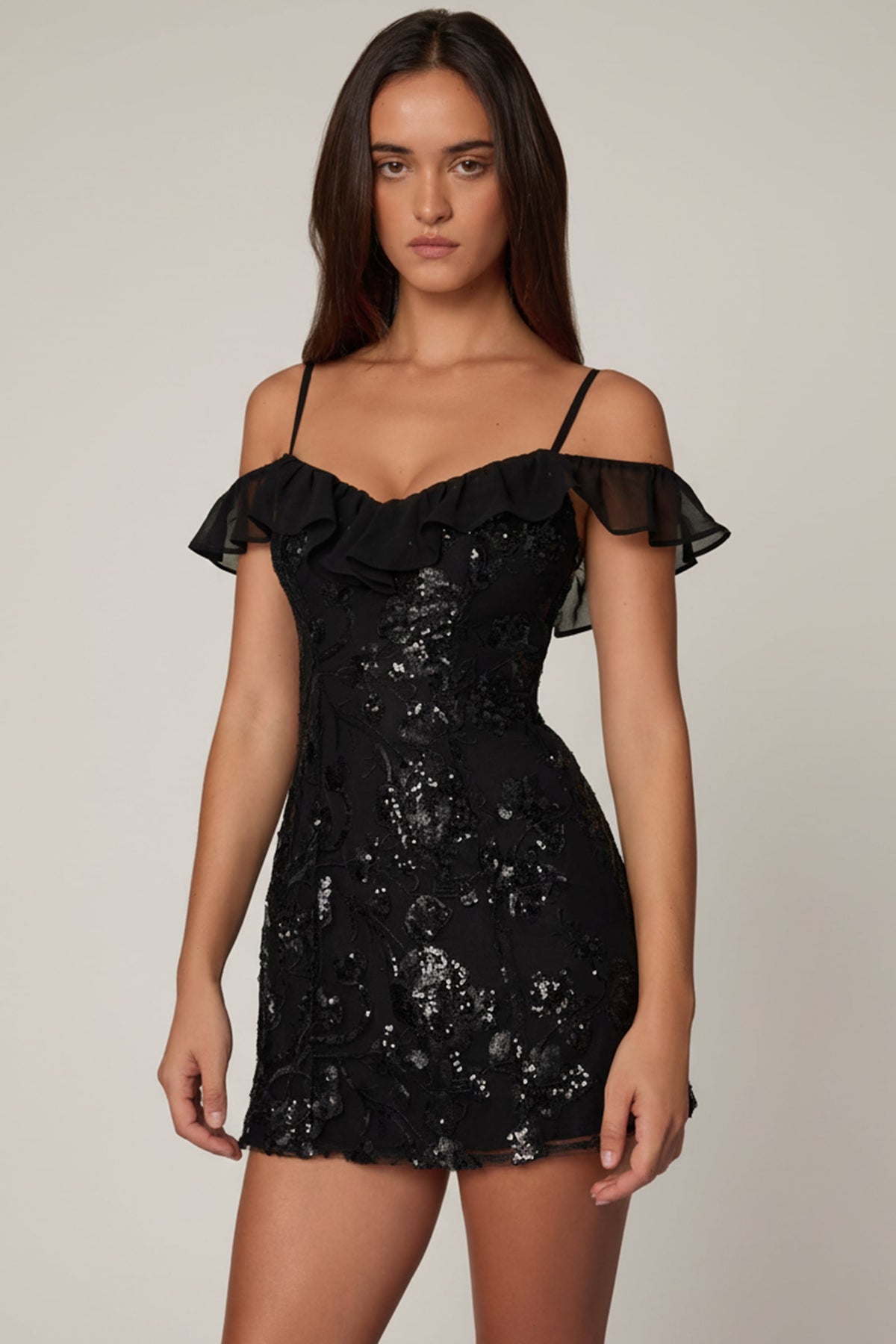 ⁣⁢Verziertes A-Linien-Minikleid mit Schnürung in Schwarz⁤⁣