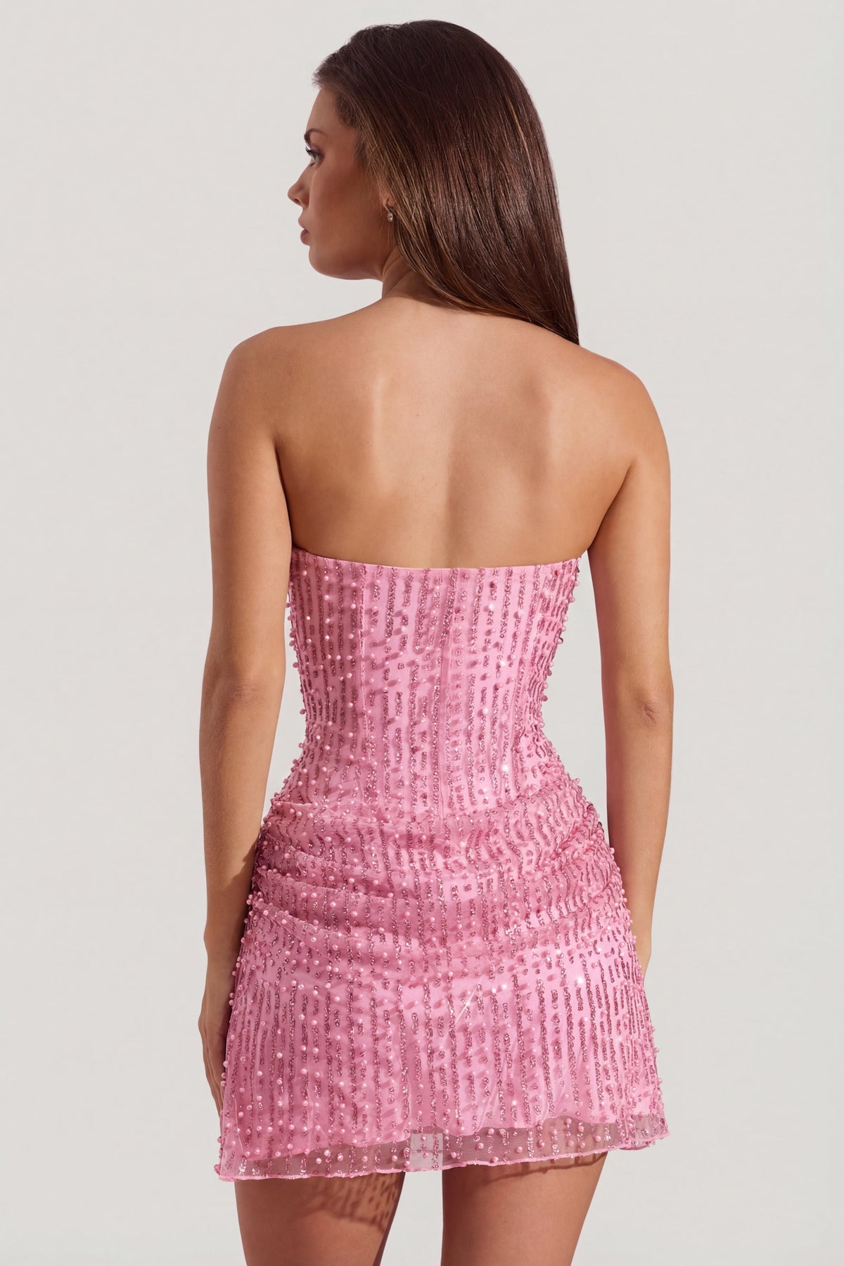 ⁣⁢Verziertes trägerloses A-Linien-Minikleid mit Drapierung in Pink⁤⁣ - 2