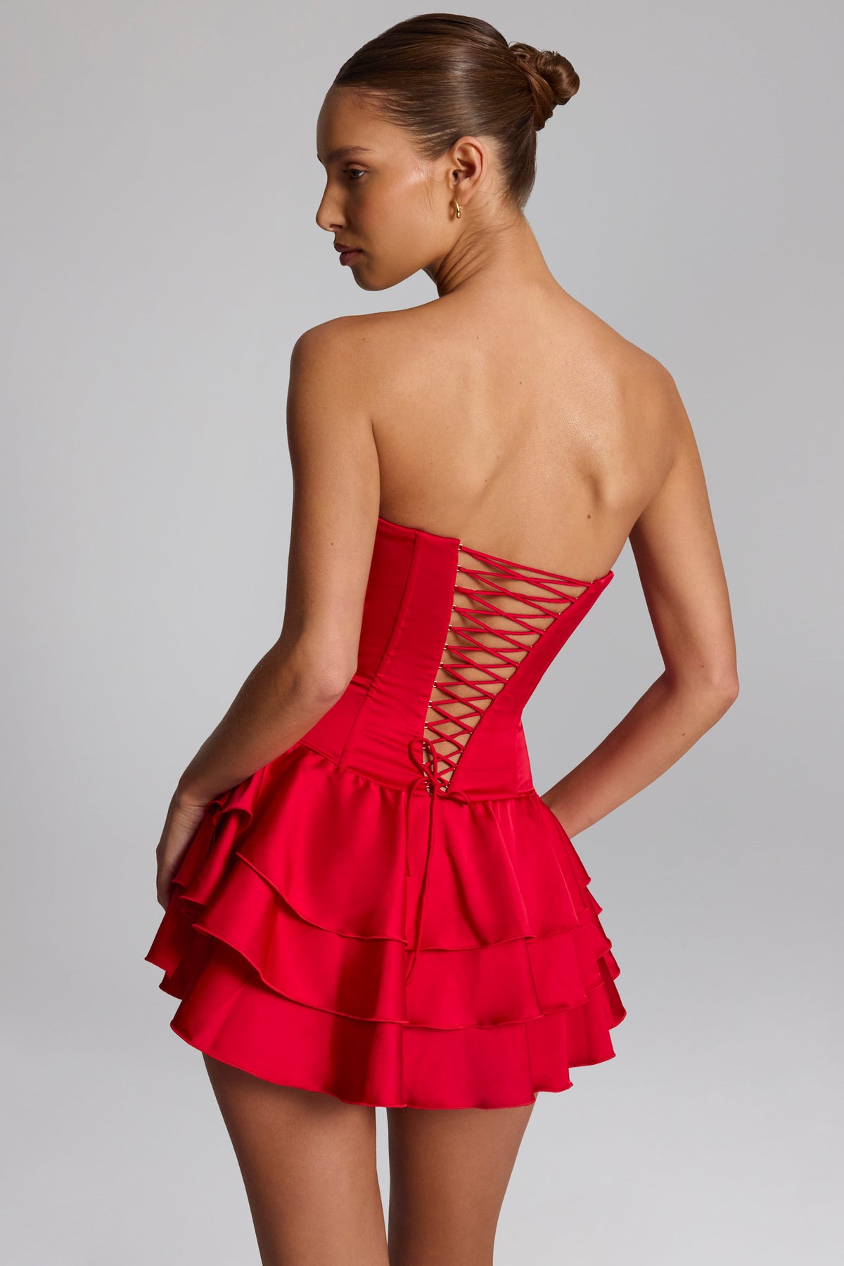 ⁣⁢Rüschen-Korsett-Playsuit mit Schnürung in Feuerrot⁤⁣