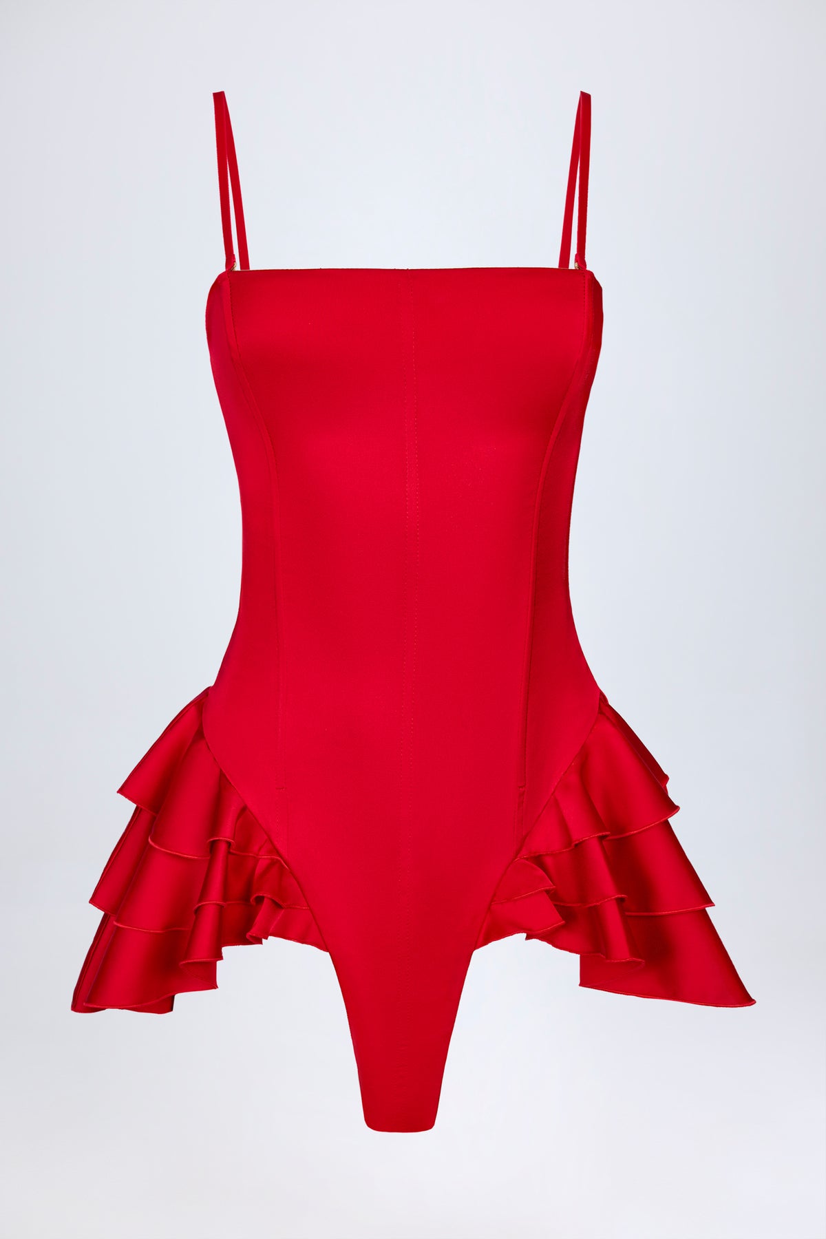 ⁣⁢Rüschen-Korsett-Playsuit mit Schnürung in Feuerrot⁤⁣