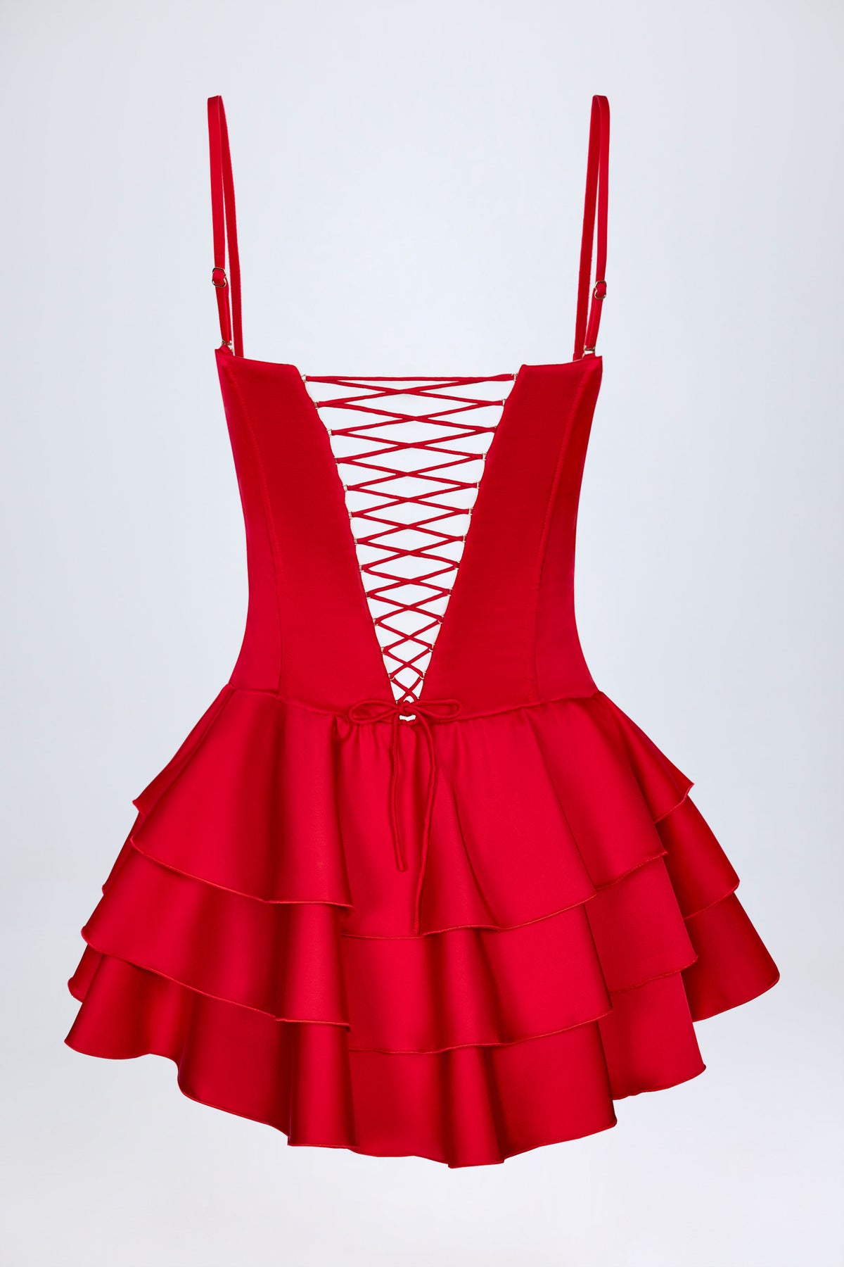 ⁣⁢Rüschen-Korsett-Playsuit mit Schnürung in Feuerrot⁤⁣