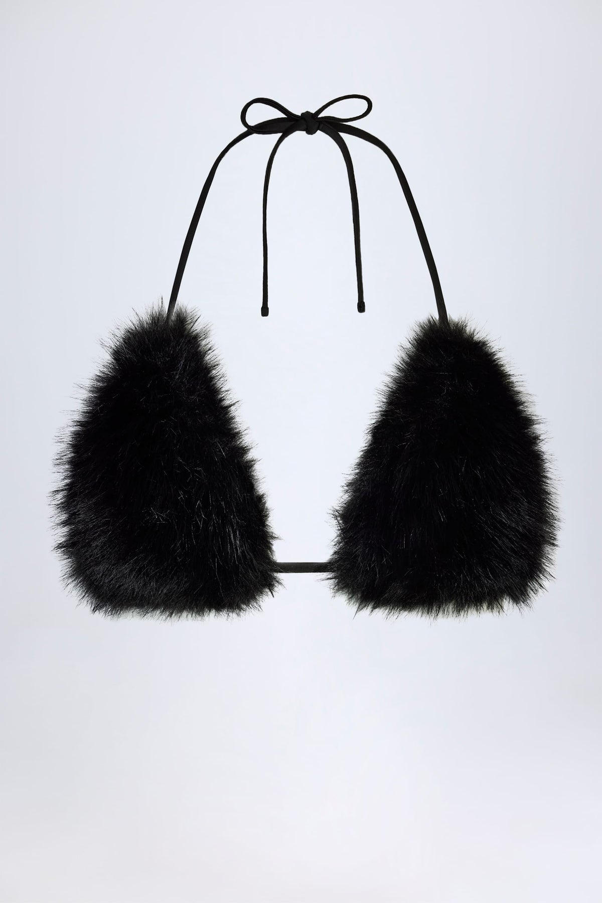 ⁣⁢Faux Fur Triangle Bralette in Schwarz⁤⁣