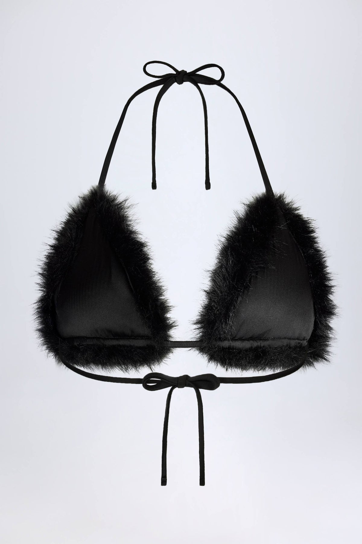 ⁣⁢Faux Fur Triangle Bralette in Schwarz⁤⁣