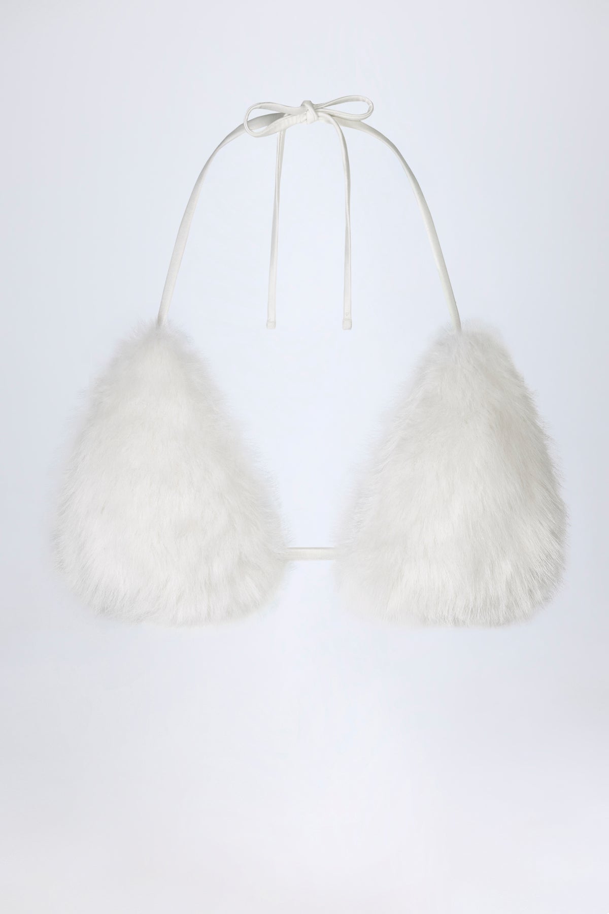 ⁣⁢Kunstfell Triangel-Bralette in Weiß⁤⁣