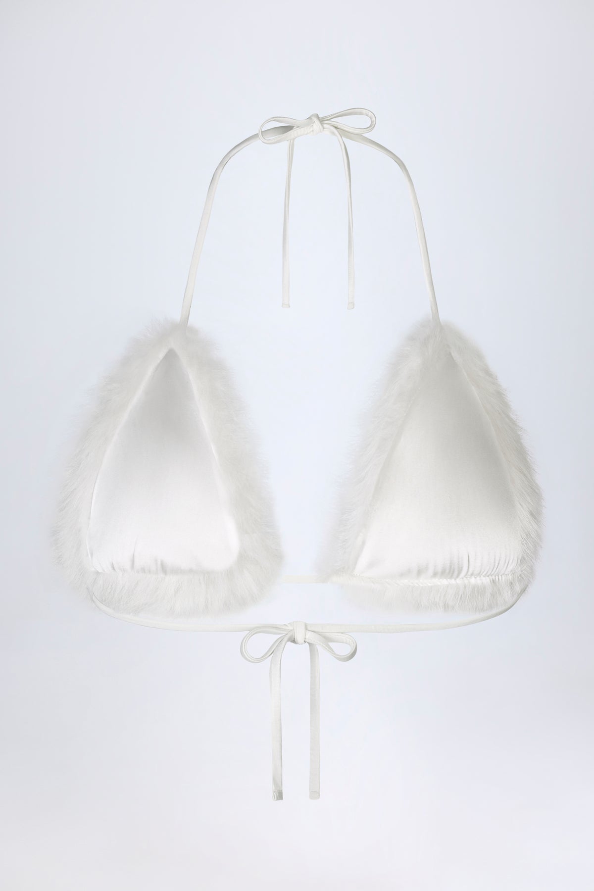 ⁣⁢Kunstfell Triangel-Bralette in Weiß⁤⁣