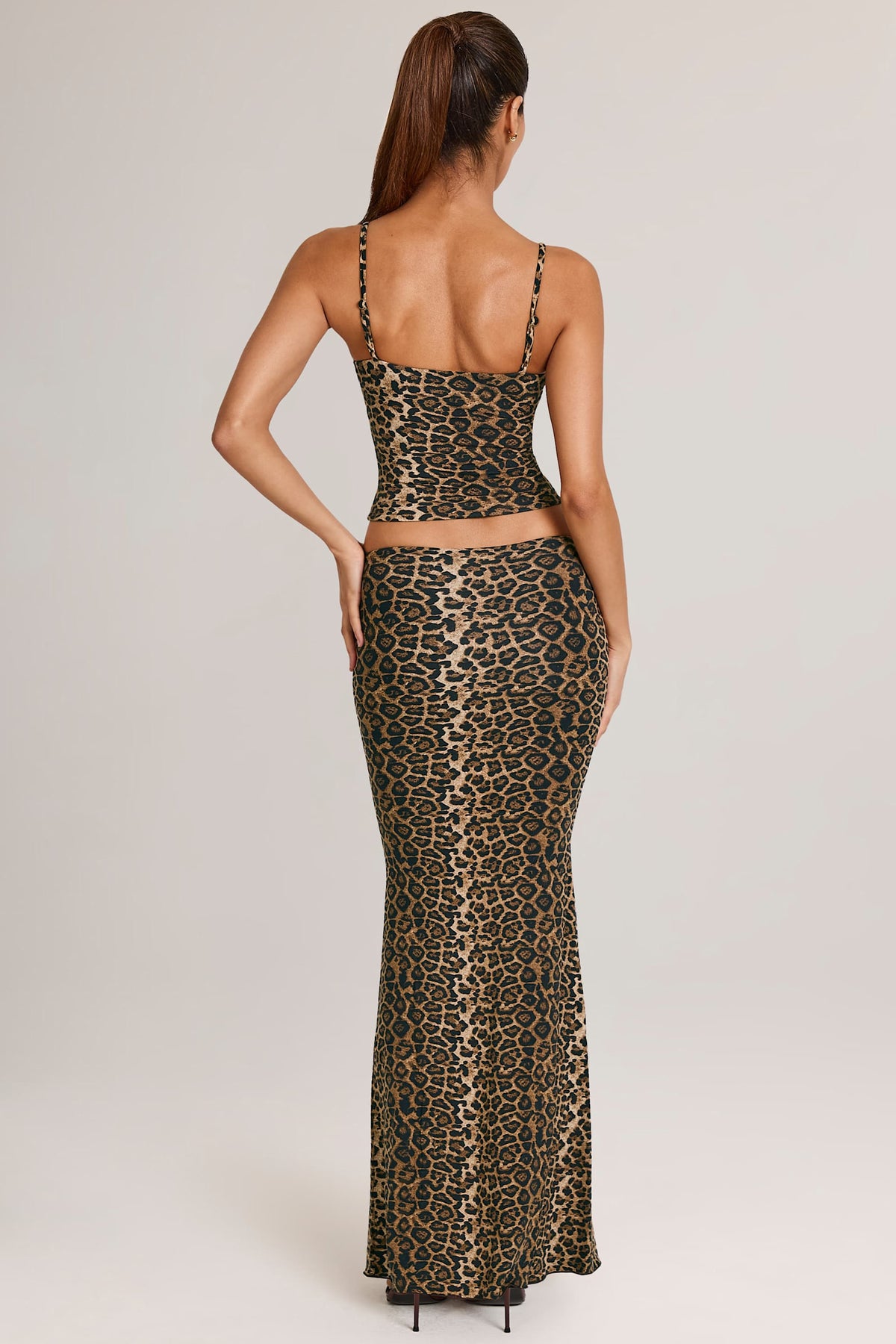 ⁣⁢Modal Mid-Rise Fishtail Maxi Rock in Leopardenmuster⁤⁣
