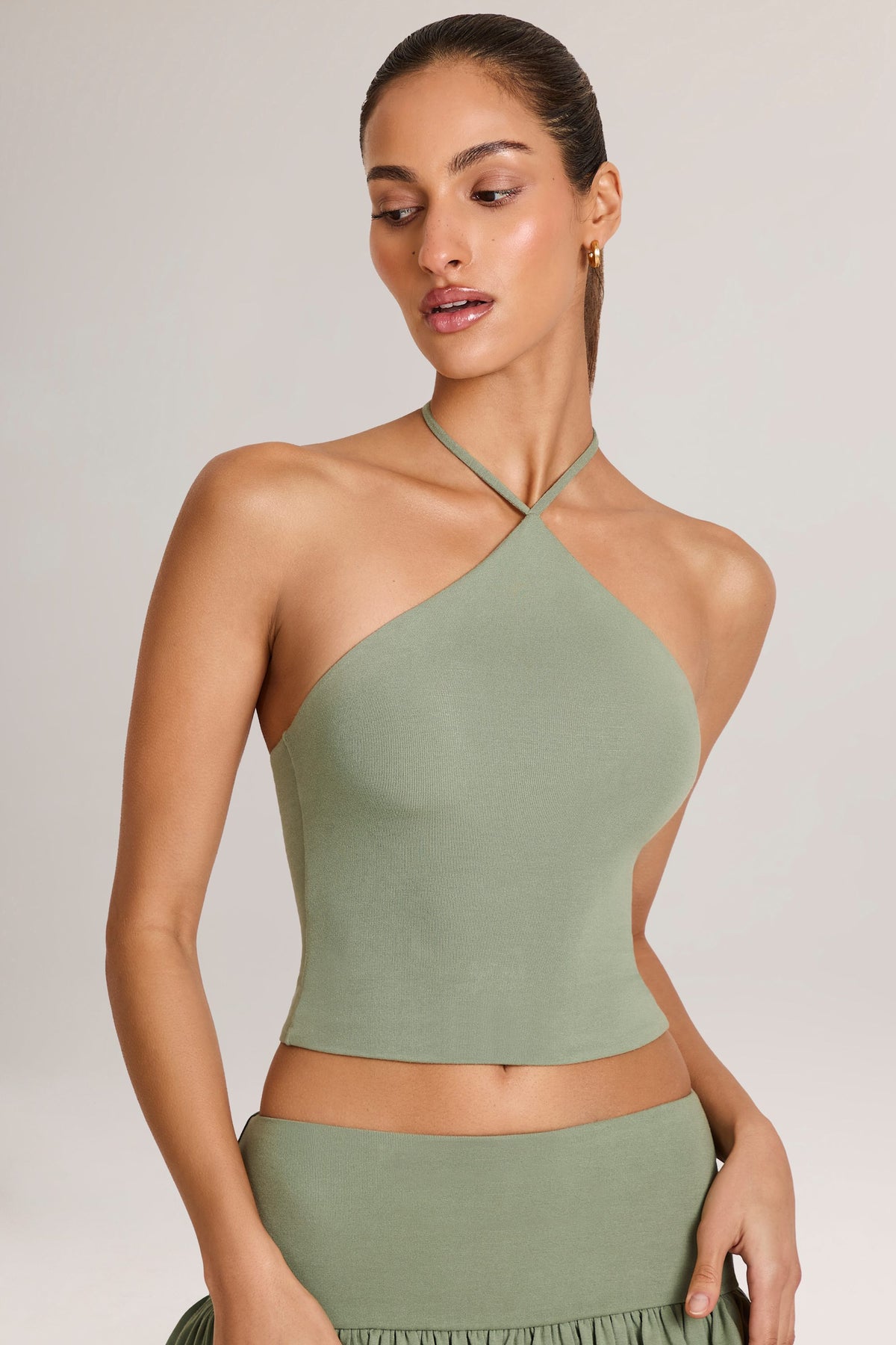 ⁣⁢Modal-Neckholder-Top in Salbeigrün⁤⁣