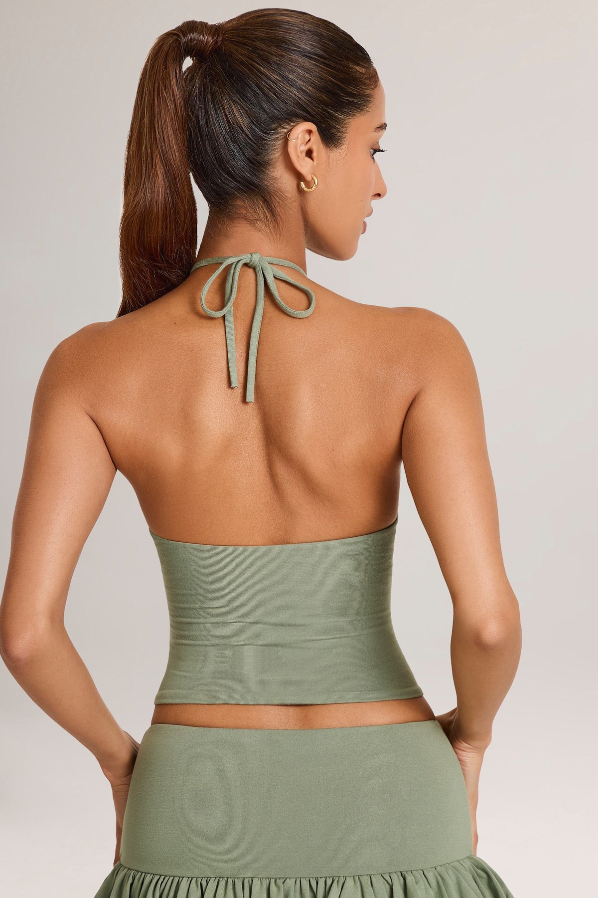 ⁣⁢Modal-Neckholder-Top in Salbeigrün⁤⁣