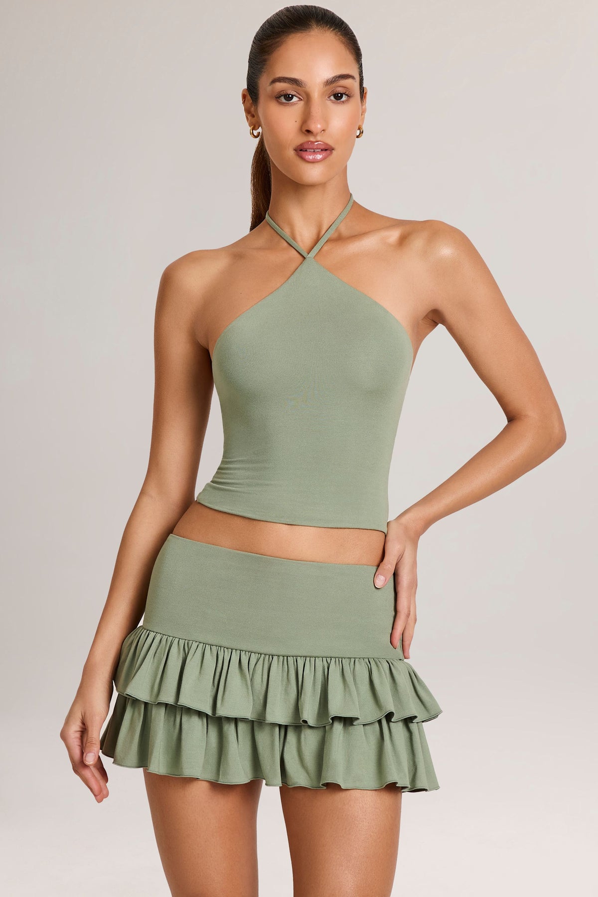 ⁣⁢Modal-Neckholder-Top in Salbeigrün⁤⁣