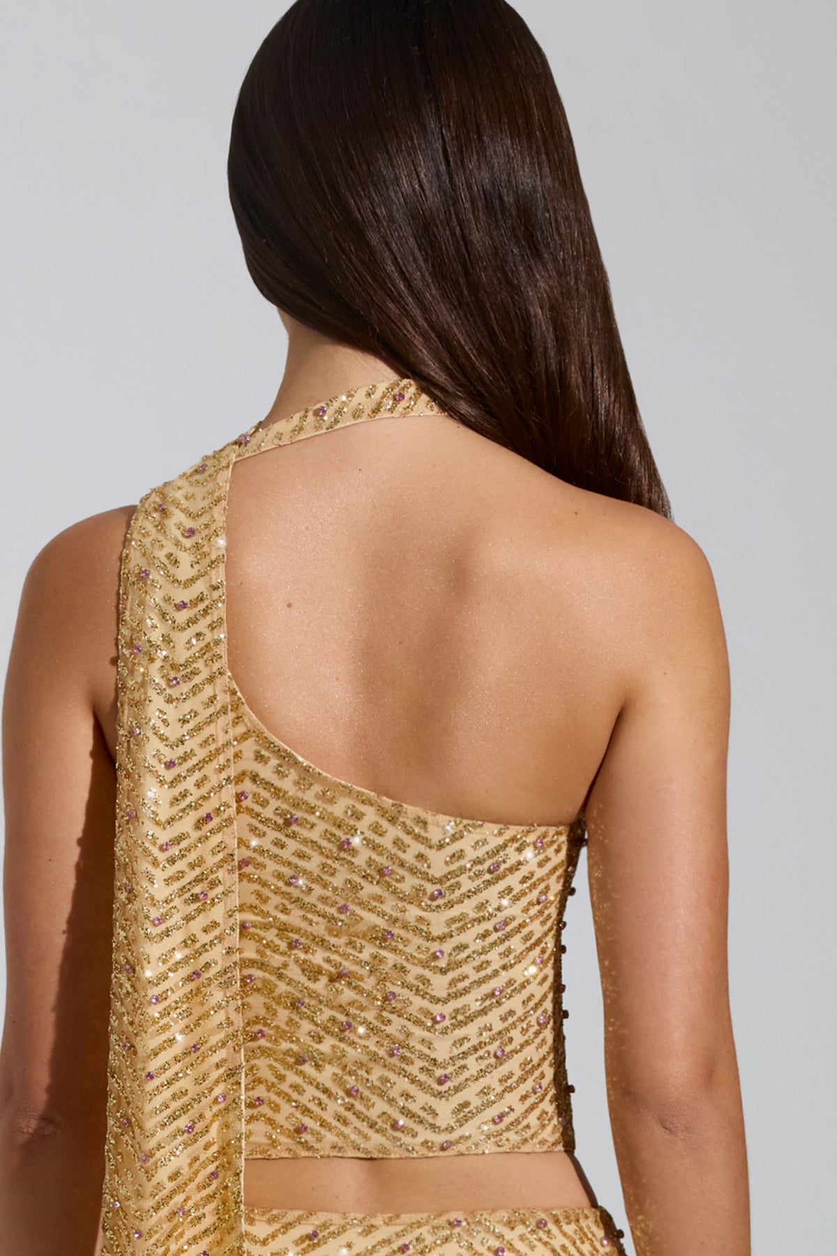 ⁣⁢Verzierter Low-Rise A-Linien-Mikrominirock in Gold⁤⁣