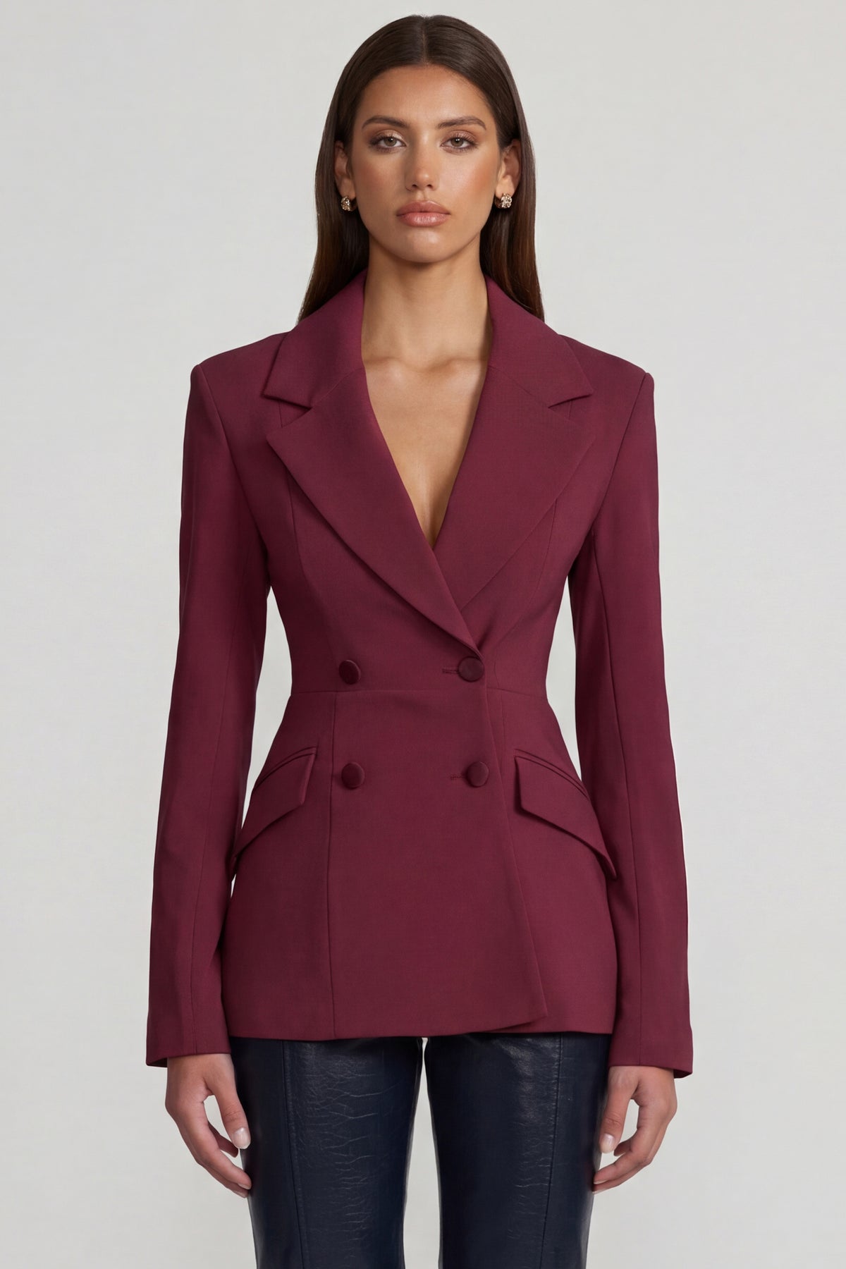 ⁣⁢Strukturierter zweireihiger Blazer in Bordeaux⁤⁣