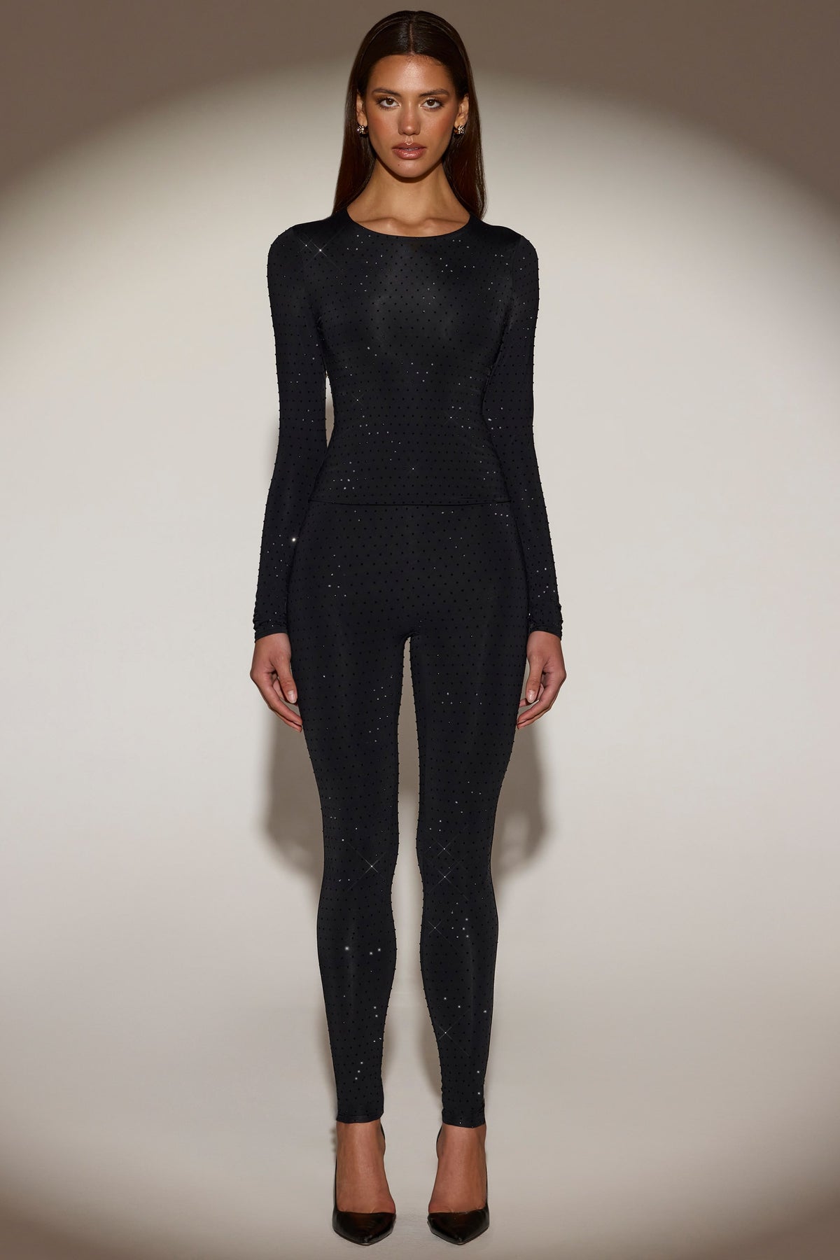 ⁣⁢Verzierte Jersey-Leggings mit hohem Bund in Schwarz⁤⁣