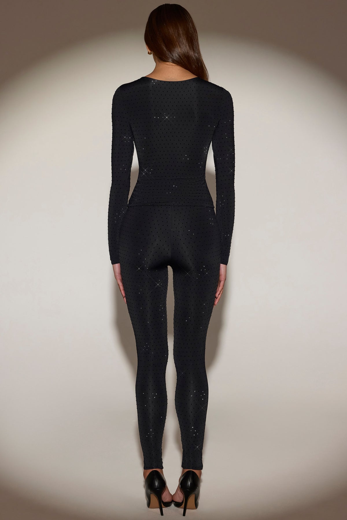 ⁣⁢Verzierte Jersey-Leggings mit hohem Bund in Schwarz⁤⁣
