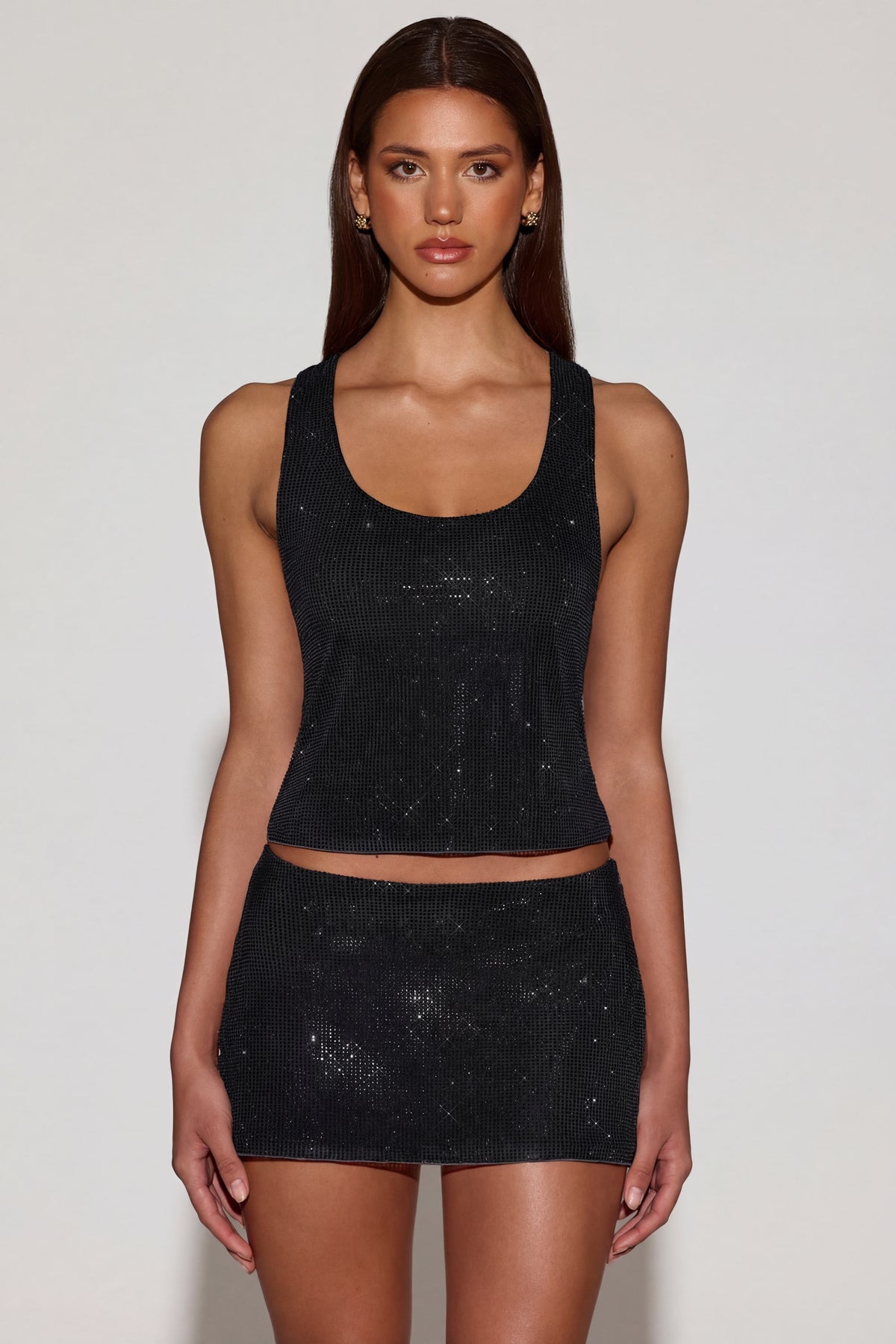 ⁣⁢Verziertes Racerback-Top mit Rundhalsausschnitt aus Jersey in Schwarz⁤⁣ - 1