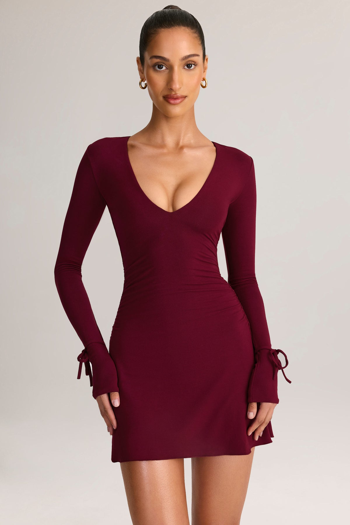 ⁣⁢Modal Langarm Minikleid in Wine⁤⁣