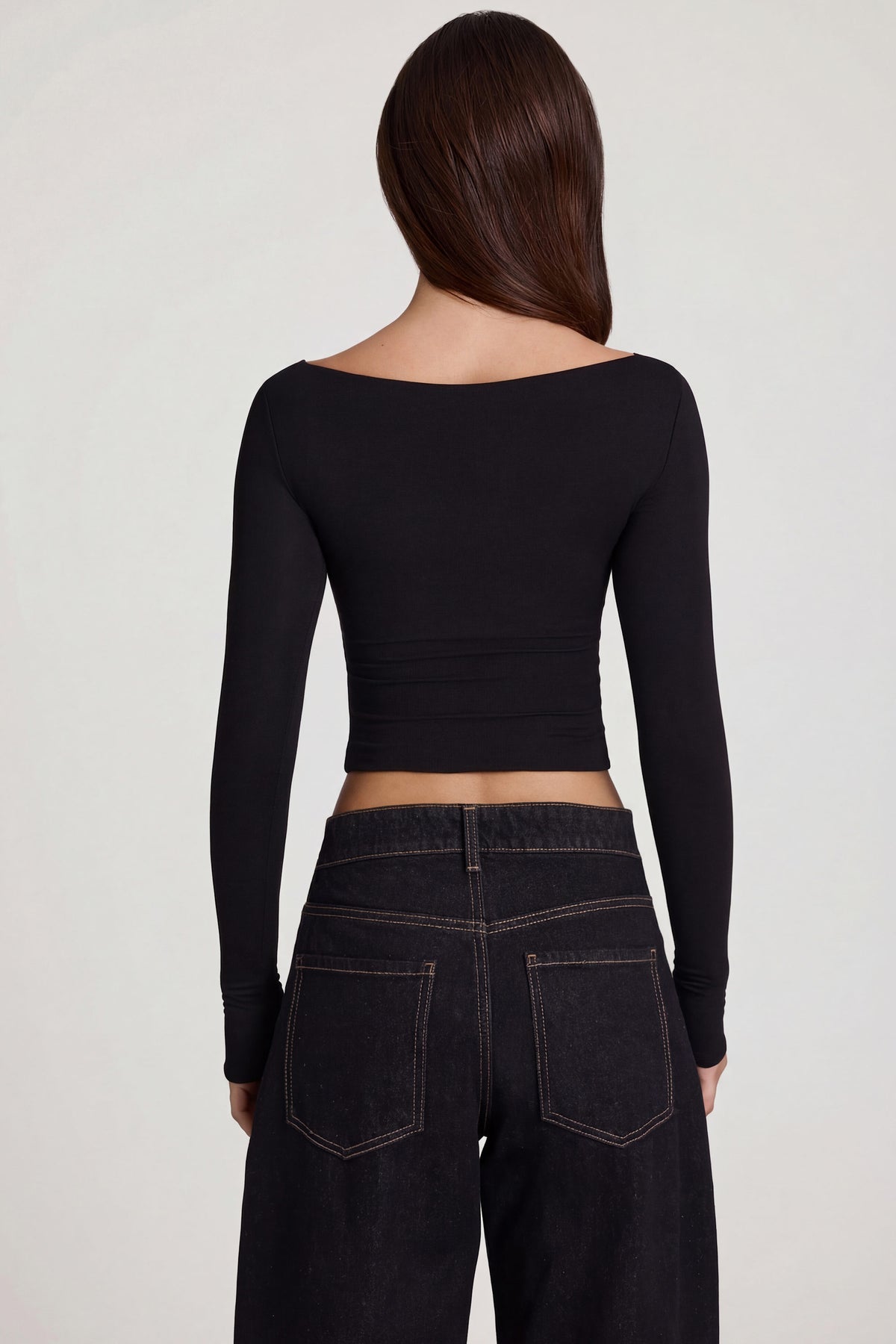 ⁣⁢Modal-Langarmshirt mit U-Boot-Ausschnitt in Schwarz⁤⁣