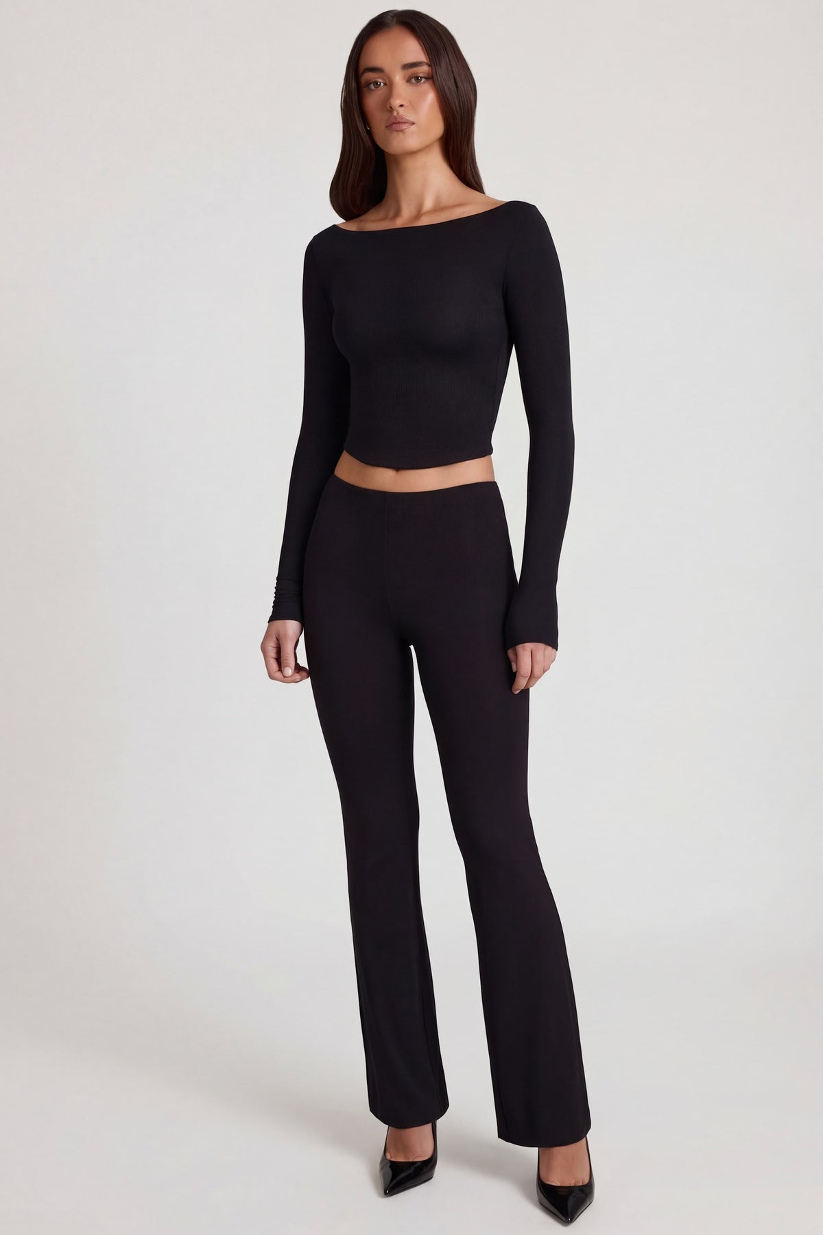 ⁣⁢Modal-Langarmshirt mit U-Boot-Ausschnitt in Schwarz⁤⁣
