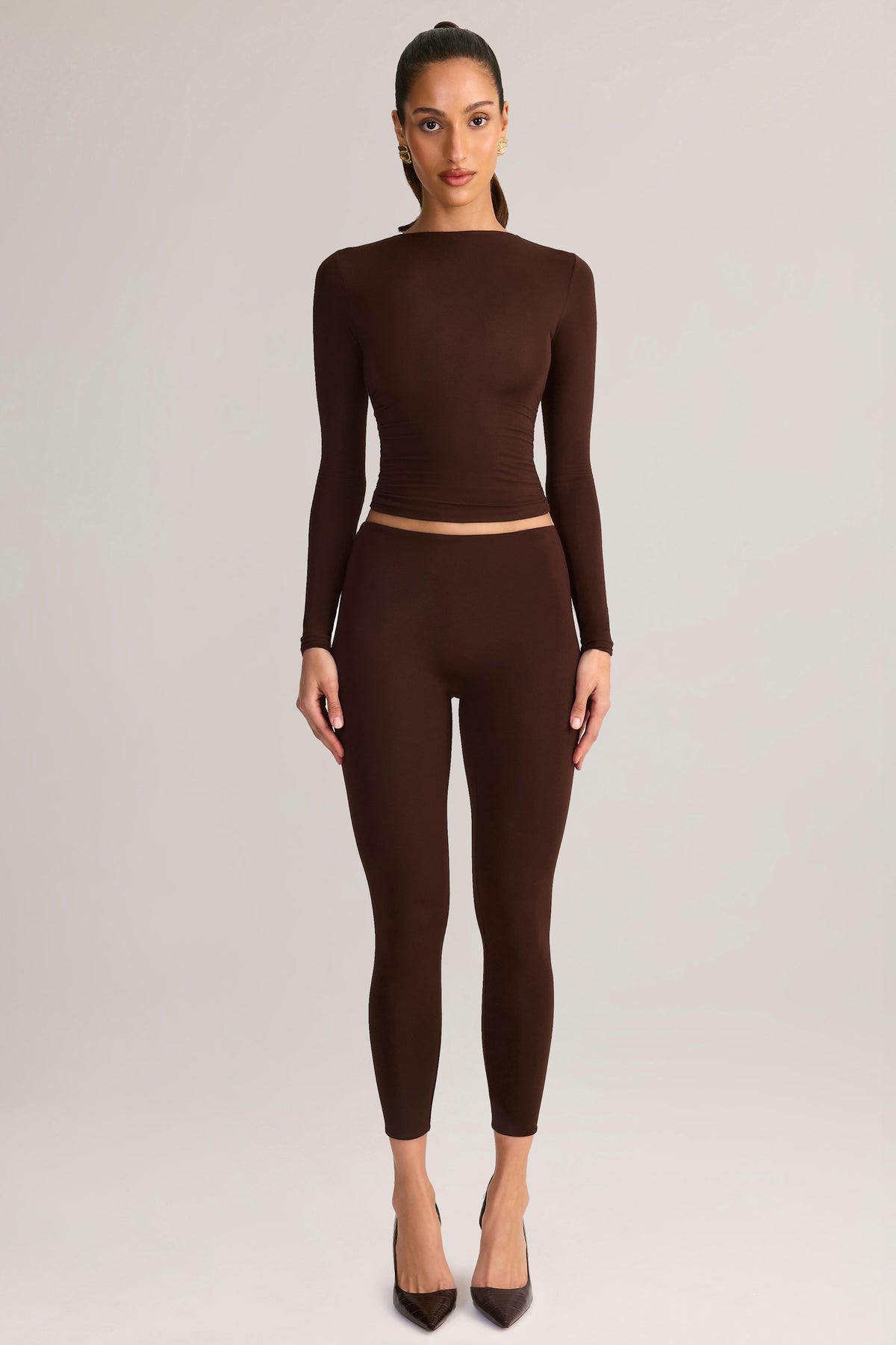 ⁣⁢Modal Mid-Rise Cropped Leggings in Schokoladenbraun⁤⁣