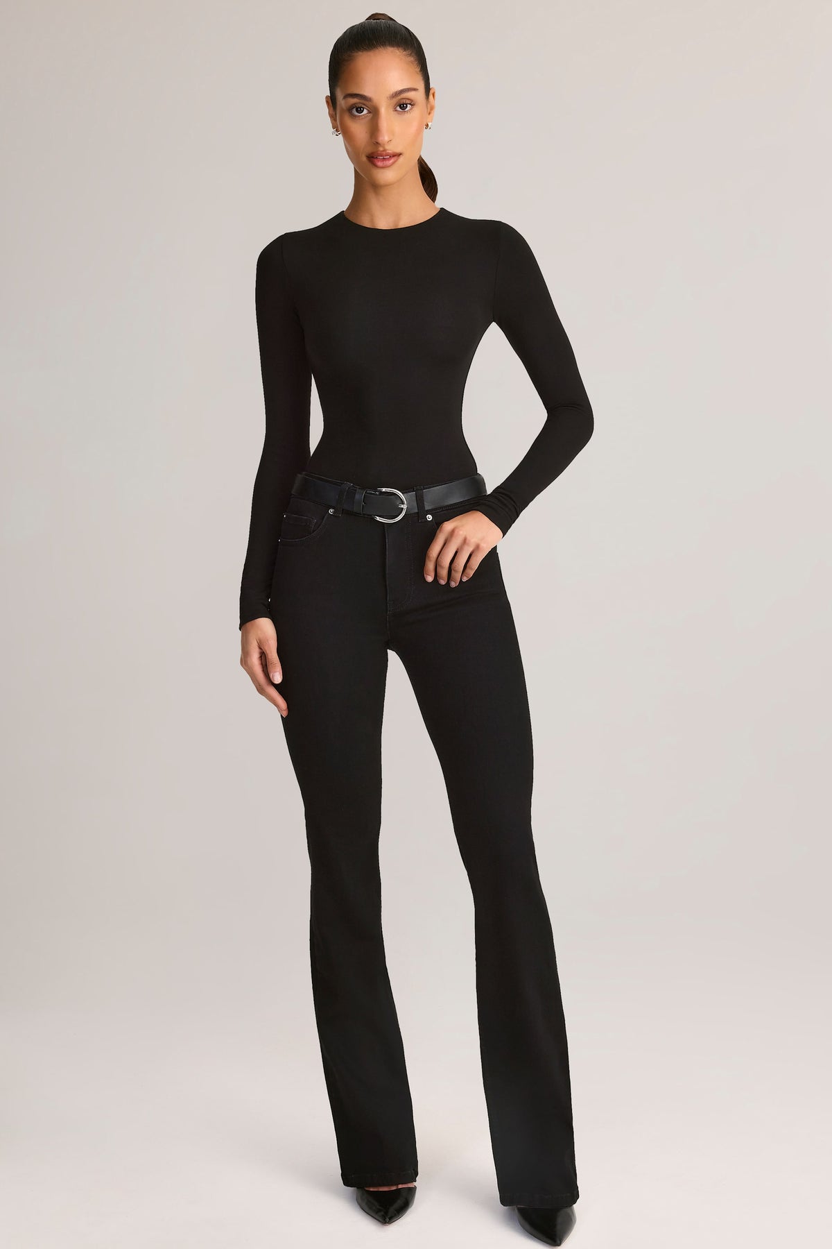 ⁣⁢Modal-Rundhals-Langarm-Bodysuit in Schwarz⁤⁣