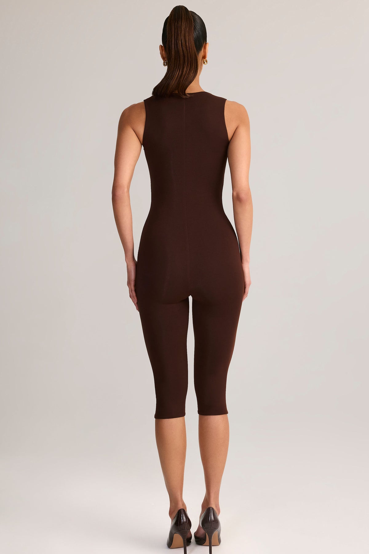 ⁣⁢Modal Capri-Jumpsuit mit Bodycon-Passform und eckigem Ausschnitt in Chocolate Brown⁤⁣ - 2