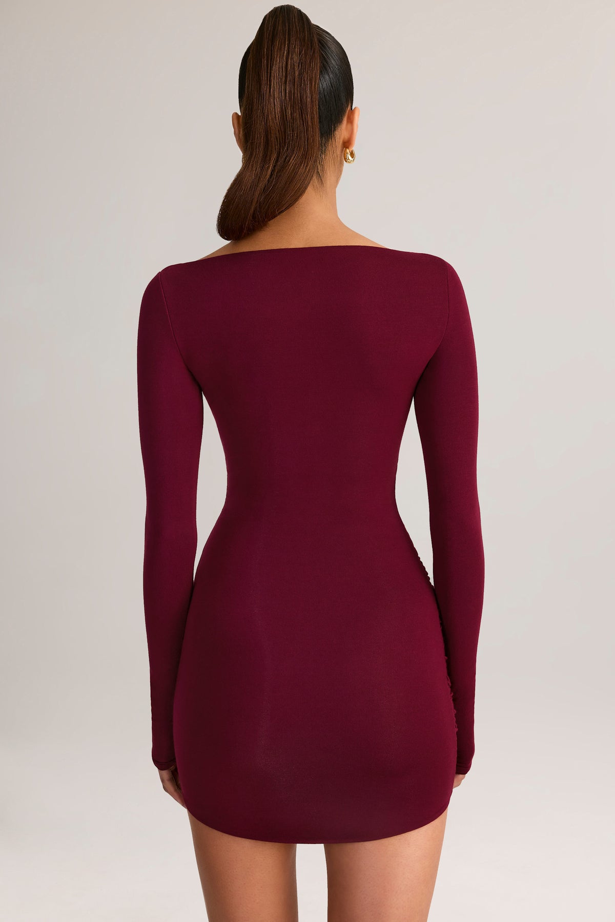 ⁣⁢Modal Langarm Minikleid in Wine⁤⁣ - 2