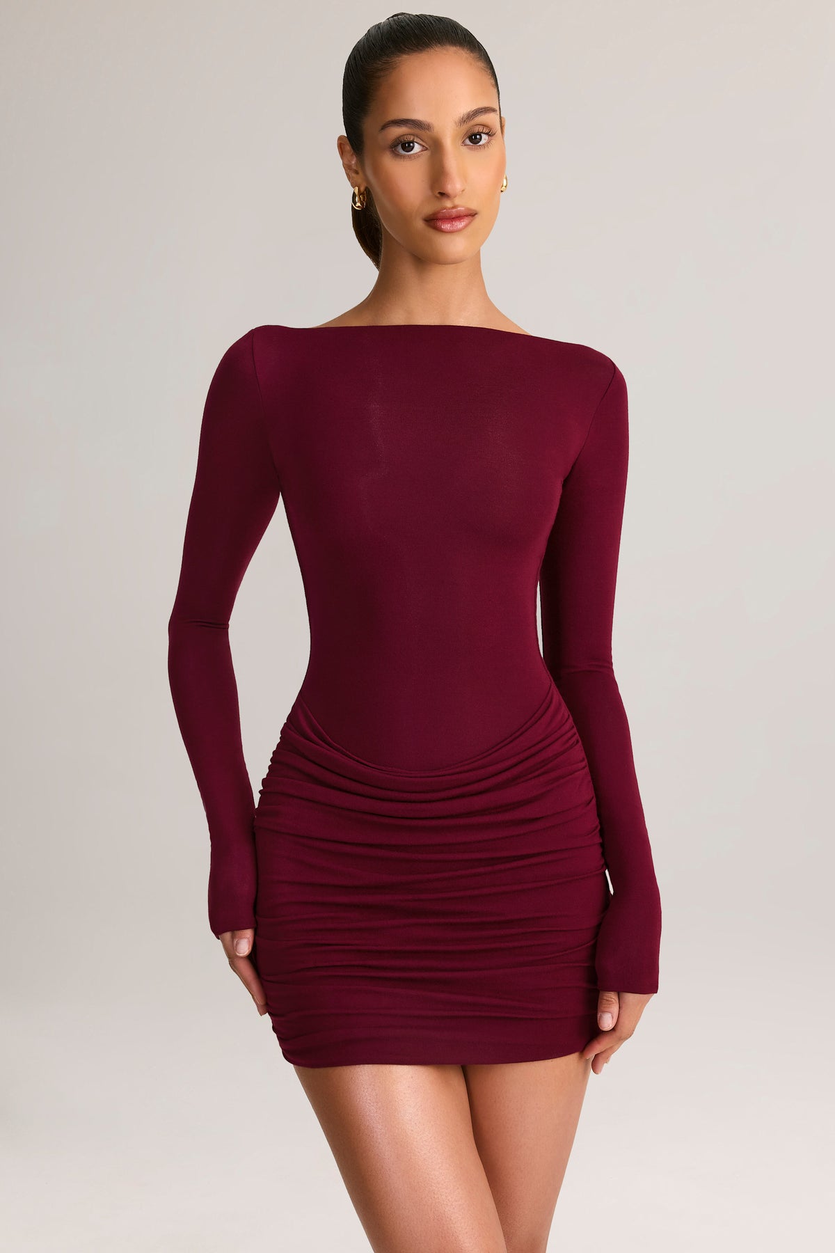 ⁣⁢Modal Langarm Minikleid in Wine⁤⁣ - 1