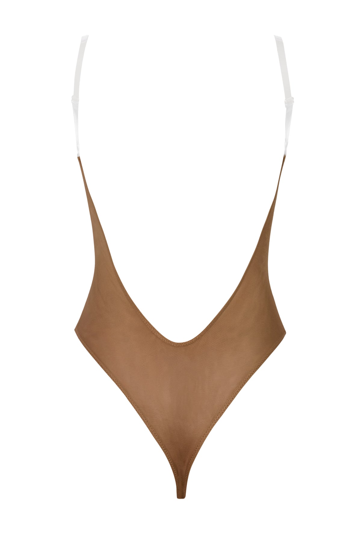 ⁣⁢Weicher Mesh Tanga-Bodysuit mit unsichtbarem Träger in Almond⁤⁣ - 2