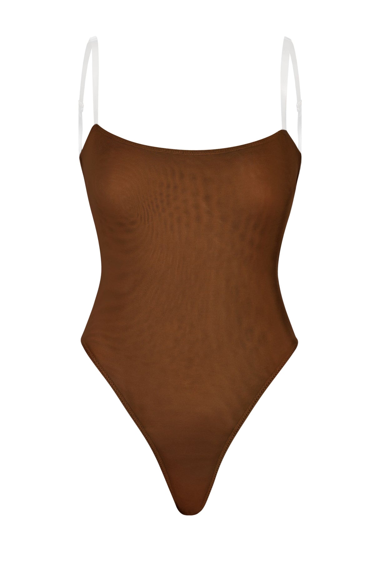 ⁣⁢Tanga-Body aus weichem Mesh mit unsichtbaren Trägern in Kastanienbraun⁤⁣
