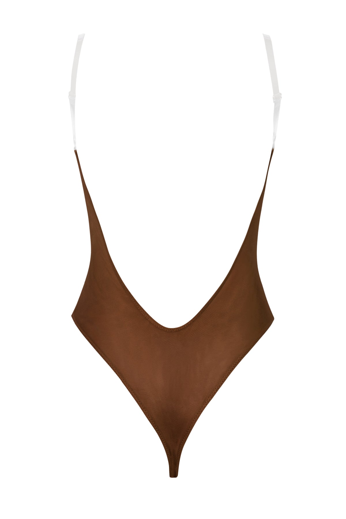 ⁣⁢Tanga-Body aus weichem Mesh mit unsichtbaren Trägern in Kastanienbraun⁤⁣
