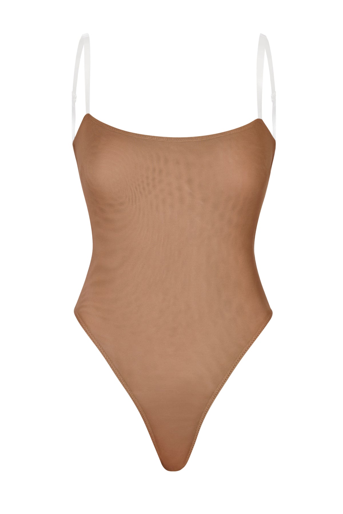 ⁣⁢Bodysuit mit unsichtbaren Trägern aus weichem Mesh (Thong) in Honey⁤⁣ - 1