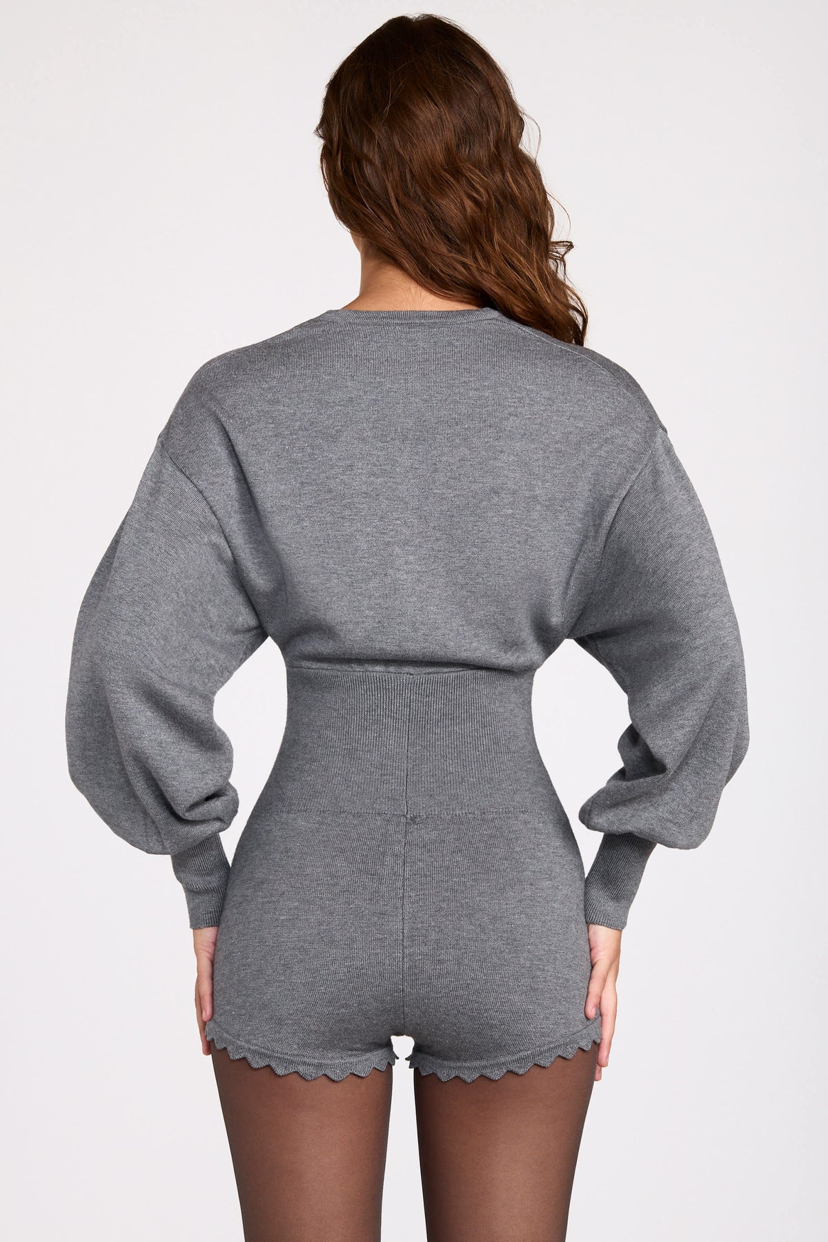⁣⁢Langarm-Playsuit aus Feinstrick in Grau⁤⁣