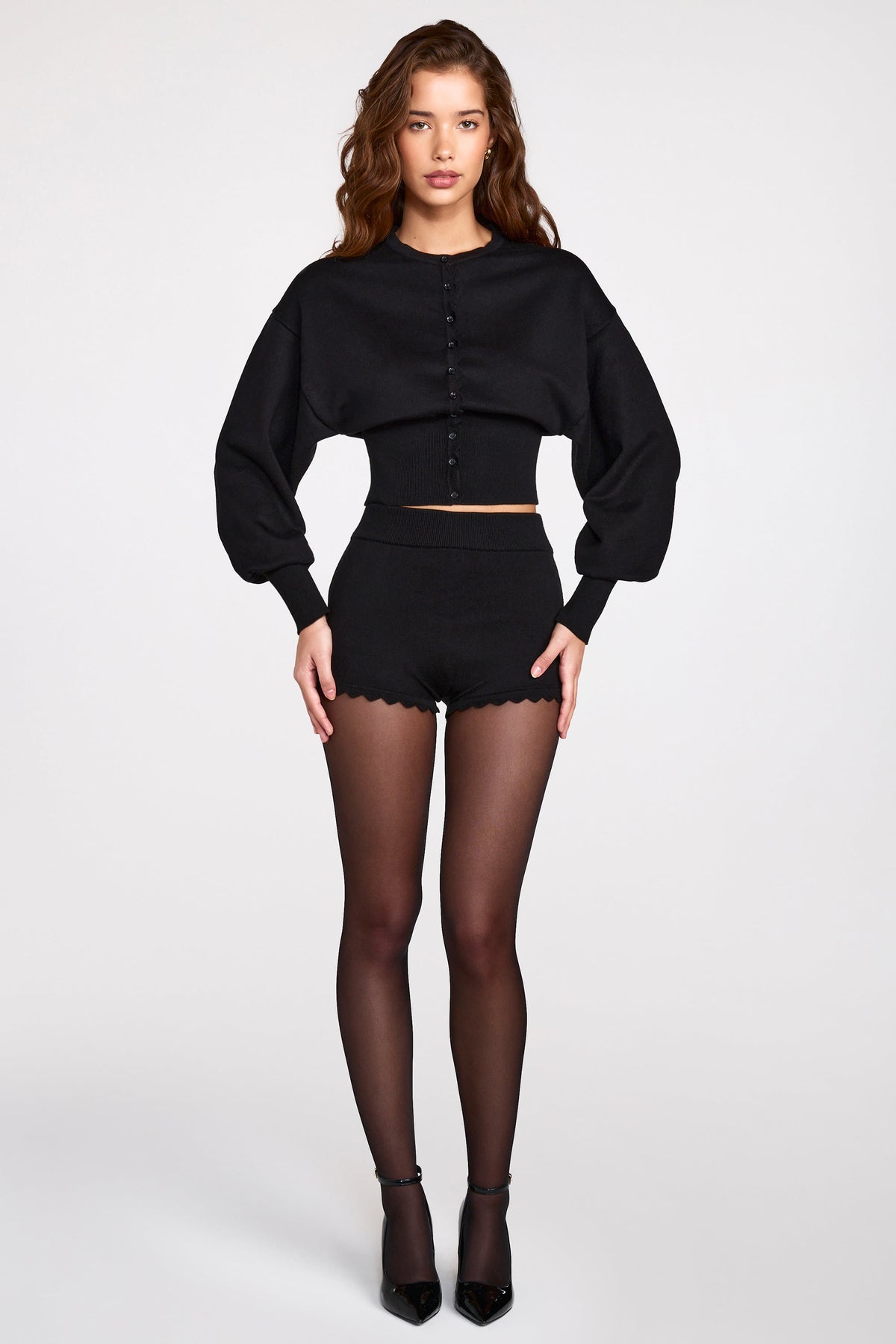 ⁣⁢Langarm-Cardigan aus Strick in Schwarz⁤⁣