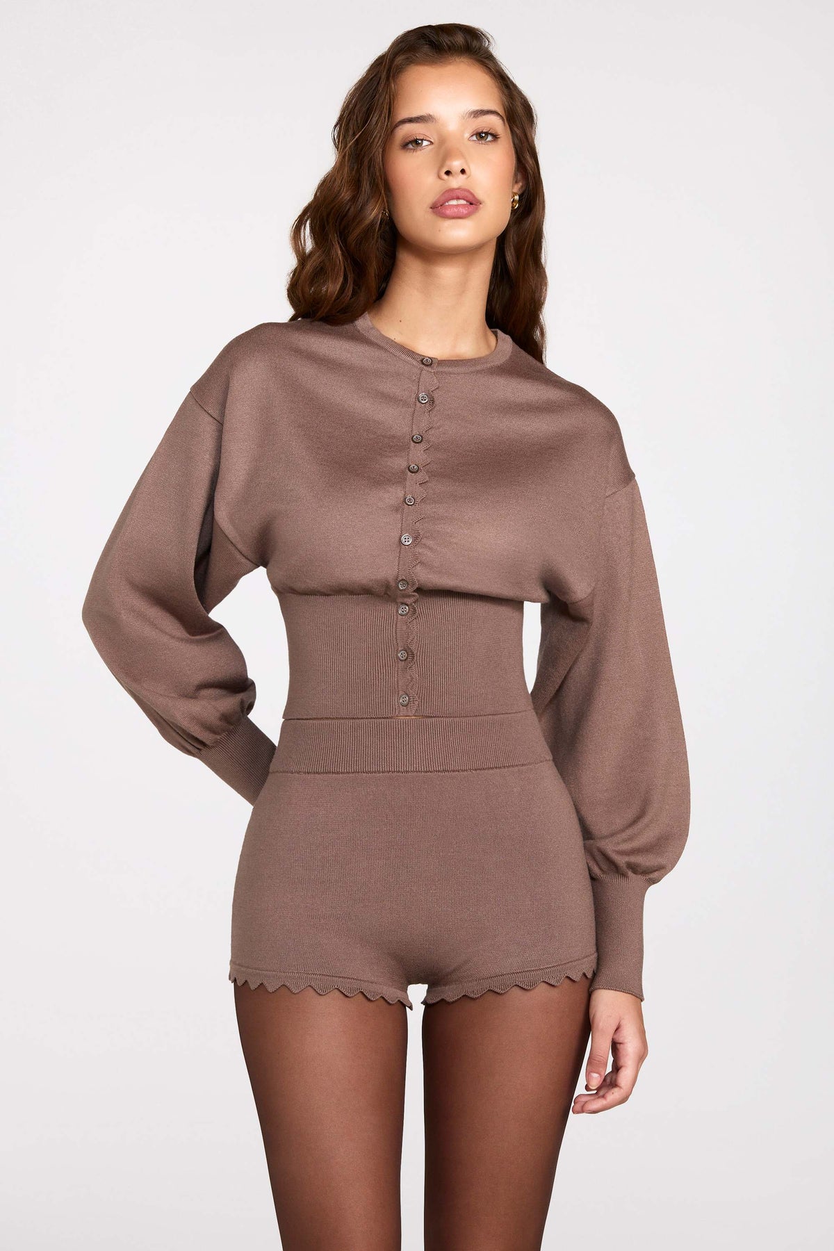⁣⁢Strick-Langarm-Cardigan in Mocha⁤⁣ - 1