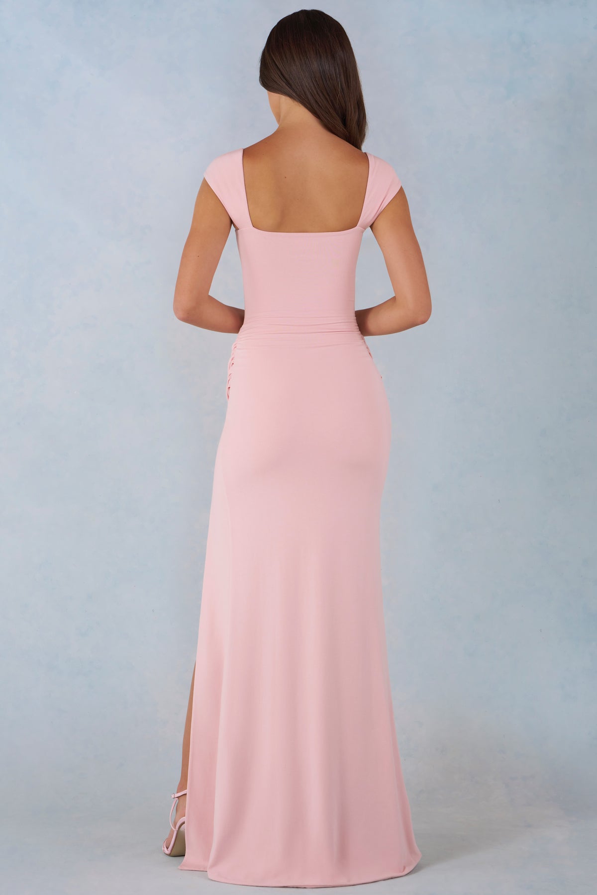⁣⁢Modal Maxikleid mit Herzausschnitt und Wasserfall-Taille in Rosé⁤⁣