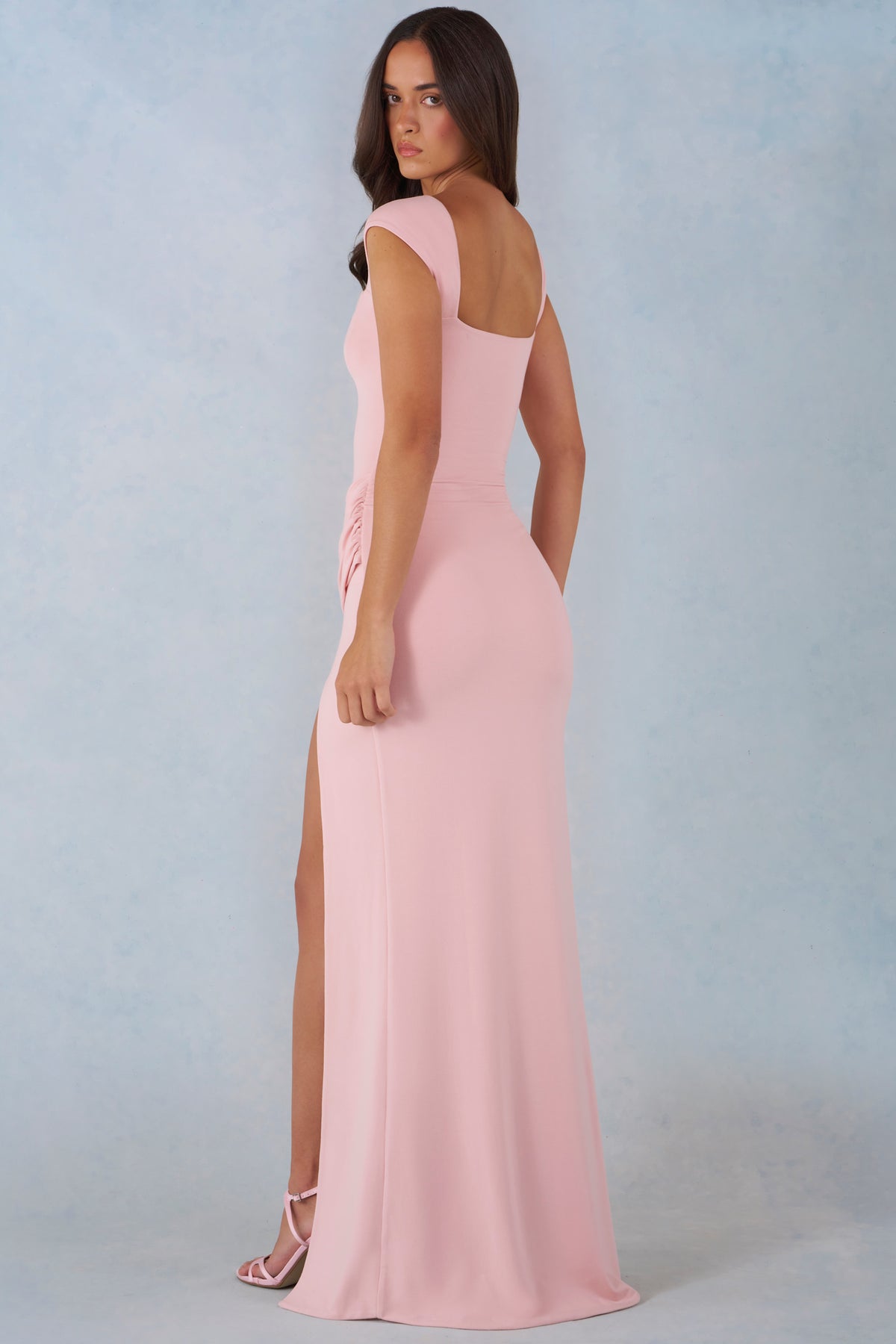 ⁣⁢Modal Maxikleid mit Herzausschnitt und Wasserfall-Taille in Rosé⁤⁣ - 2
